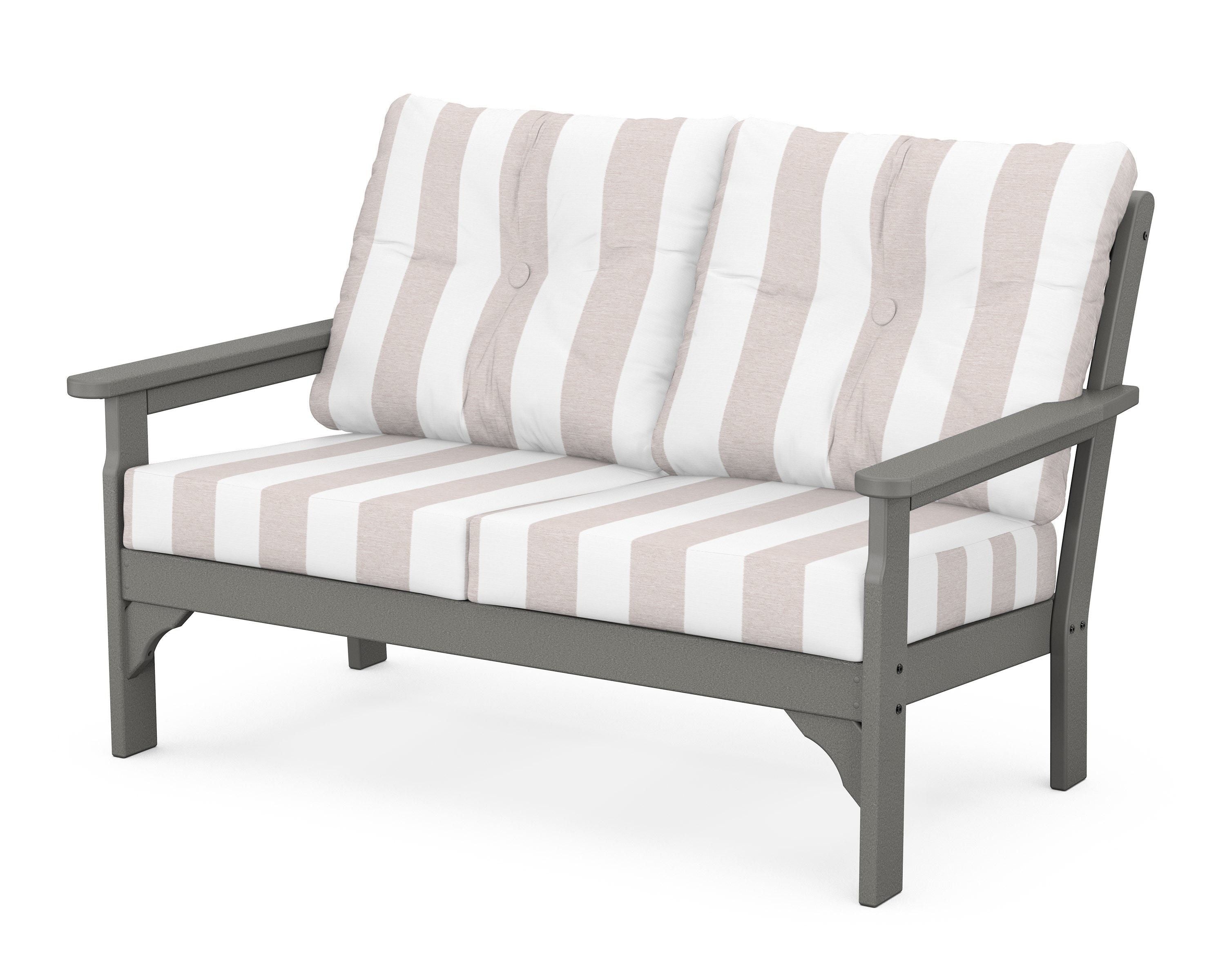 POLYWOOD® Vineyard Deep Seating Loveseat in Slate Grey / Cabana Stripe Dune Burlap