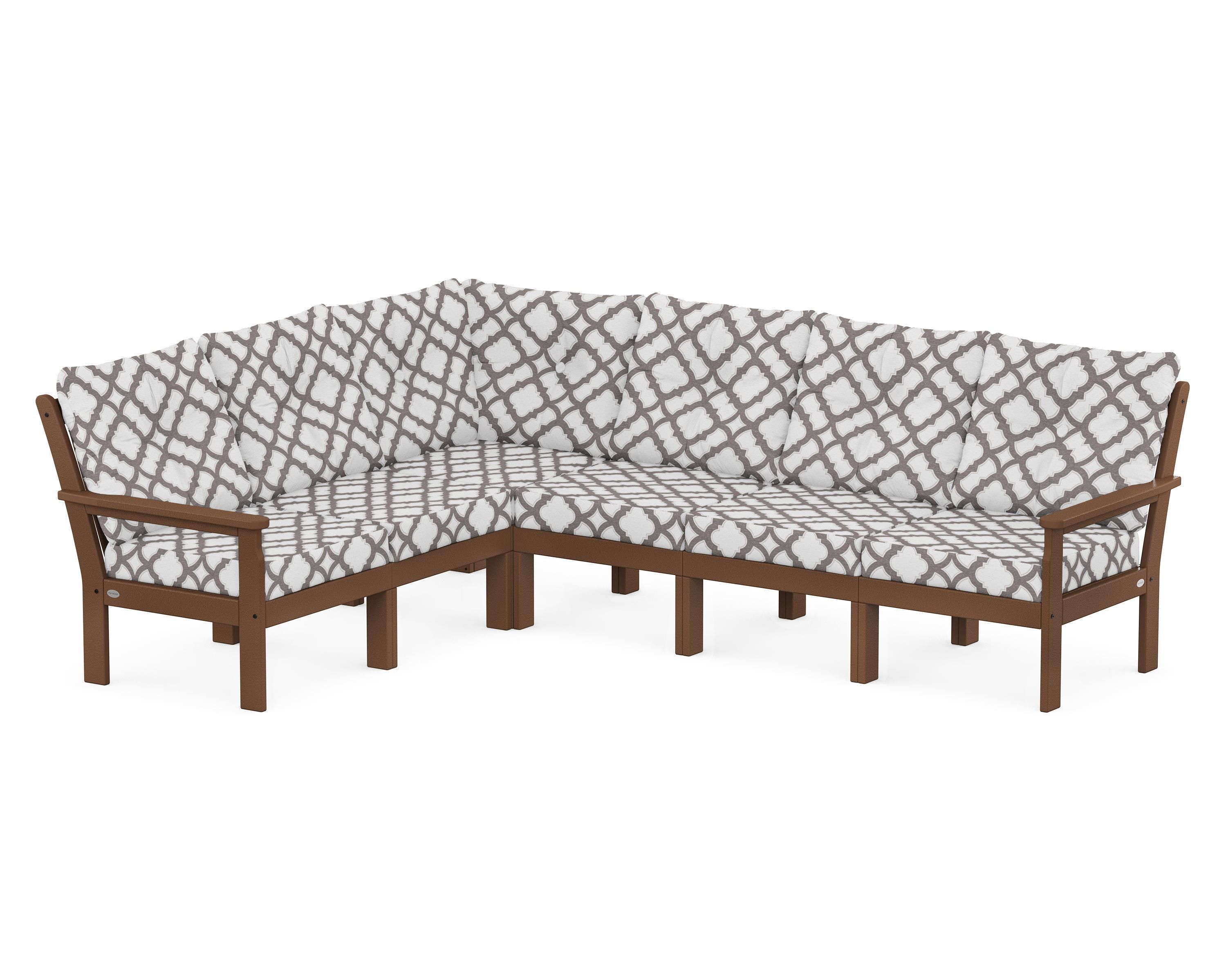 POLYWOOD® Vineyard 6-Piece Sectional in Teak / Trellis Grey Mist