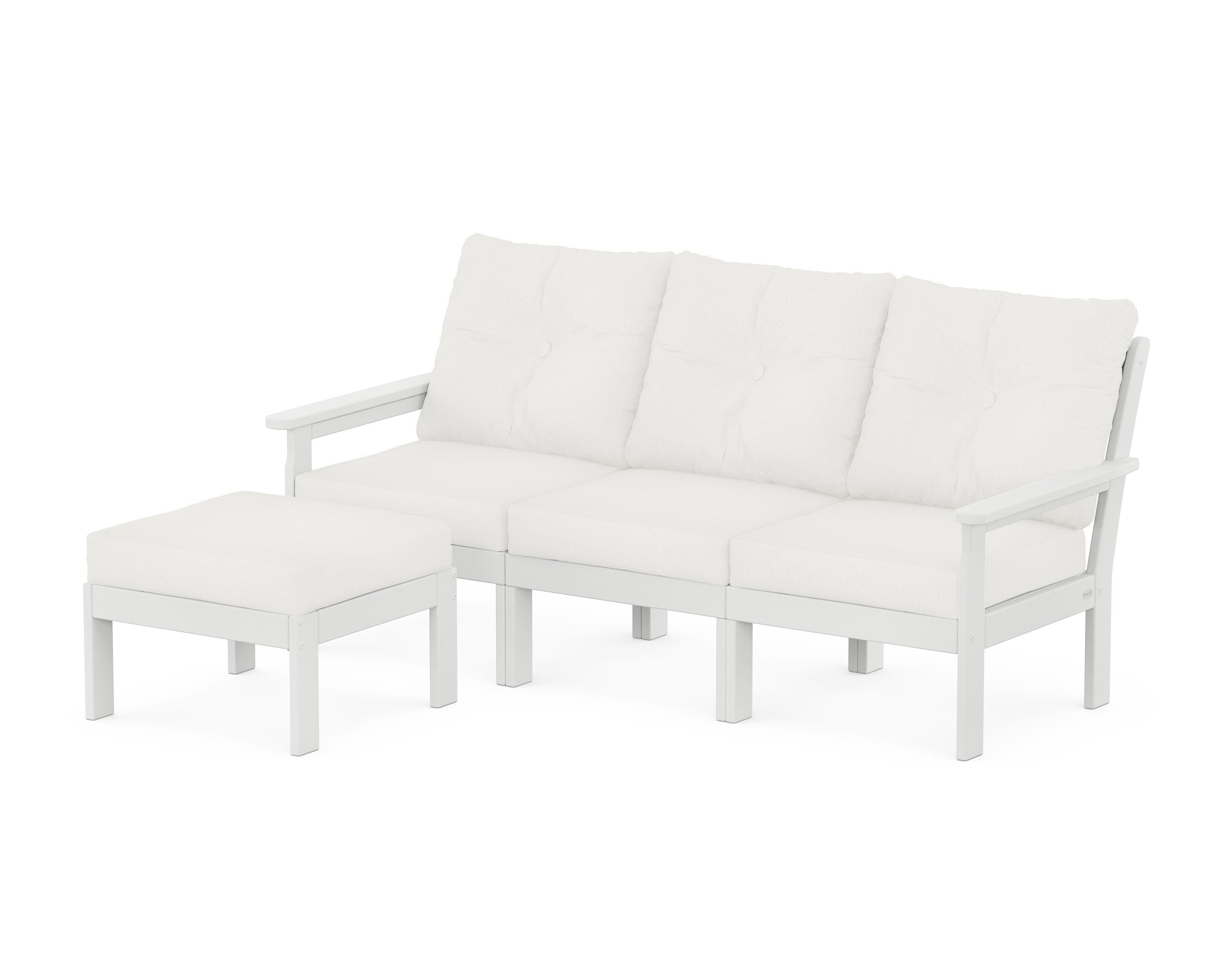 POLYWOOD® Vineyard 4-Piece Sectional with Ottoman in White / Natural Linen