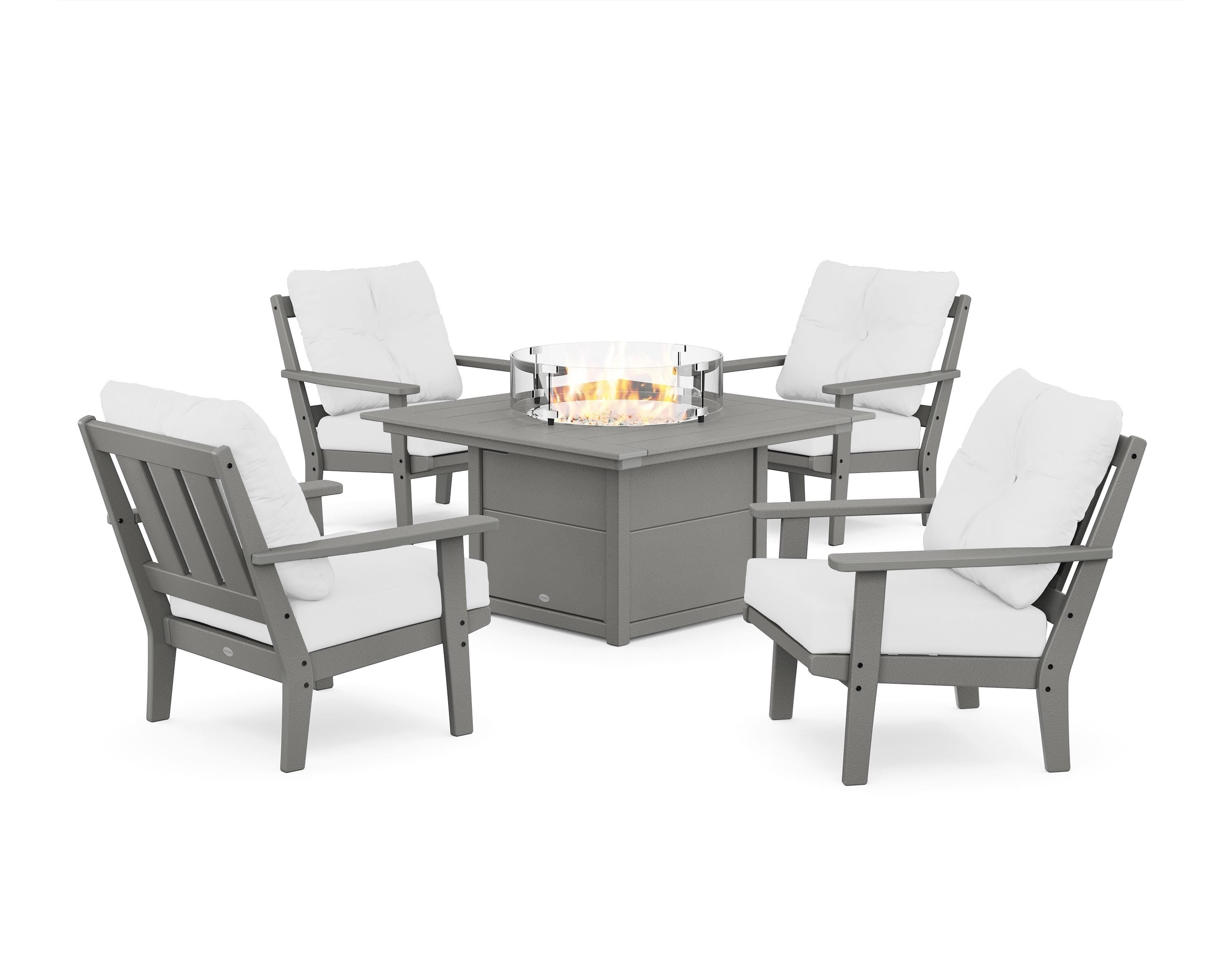 POLYWOOD® Oxford 5-Piece Deep Seating Set with Fire Pit Table in Slate Grey / Natural