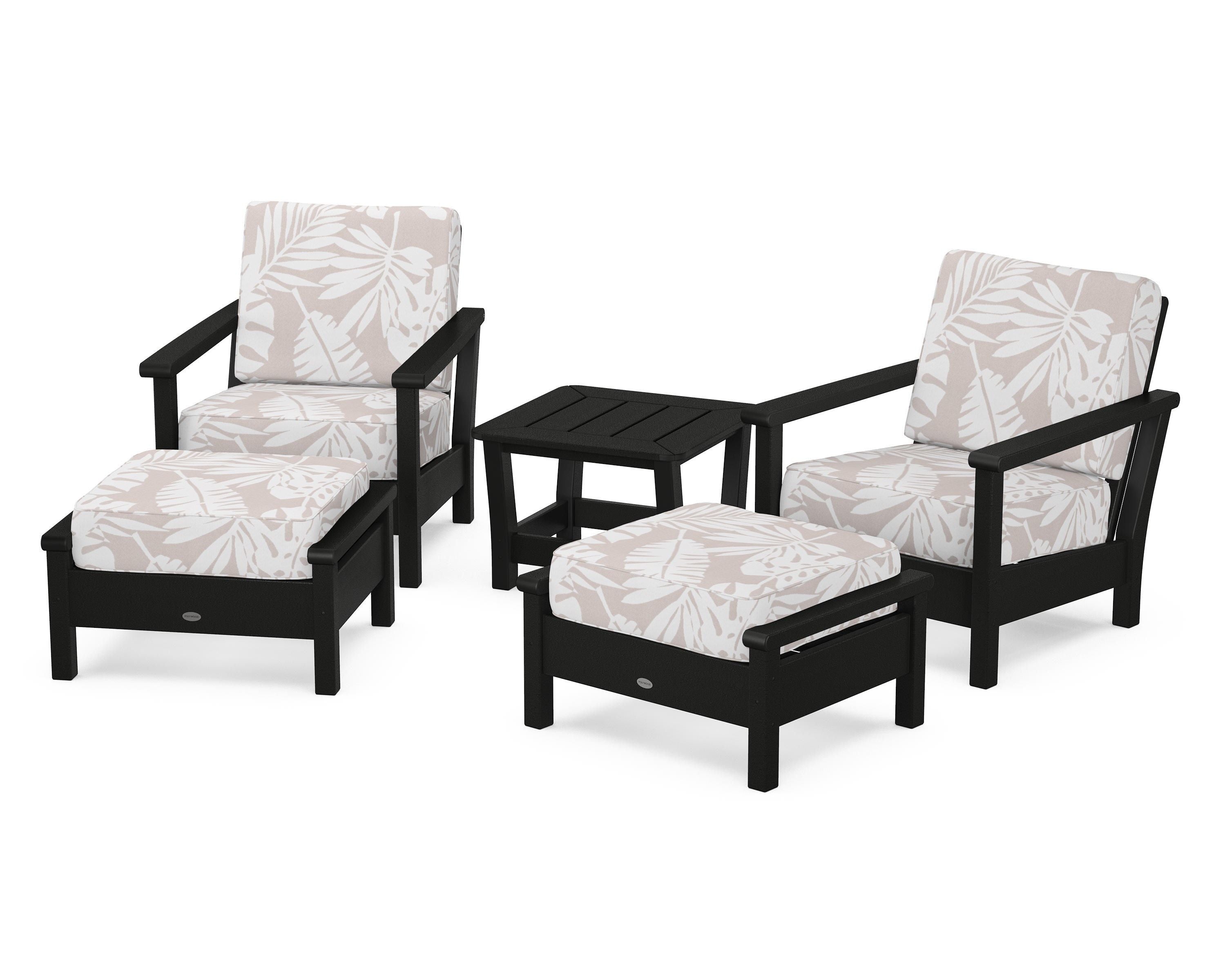 POLYWOOD® Harbour 5-Piece Deep Seating Chair Set in Black / Leaf Dune Burlap