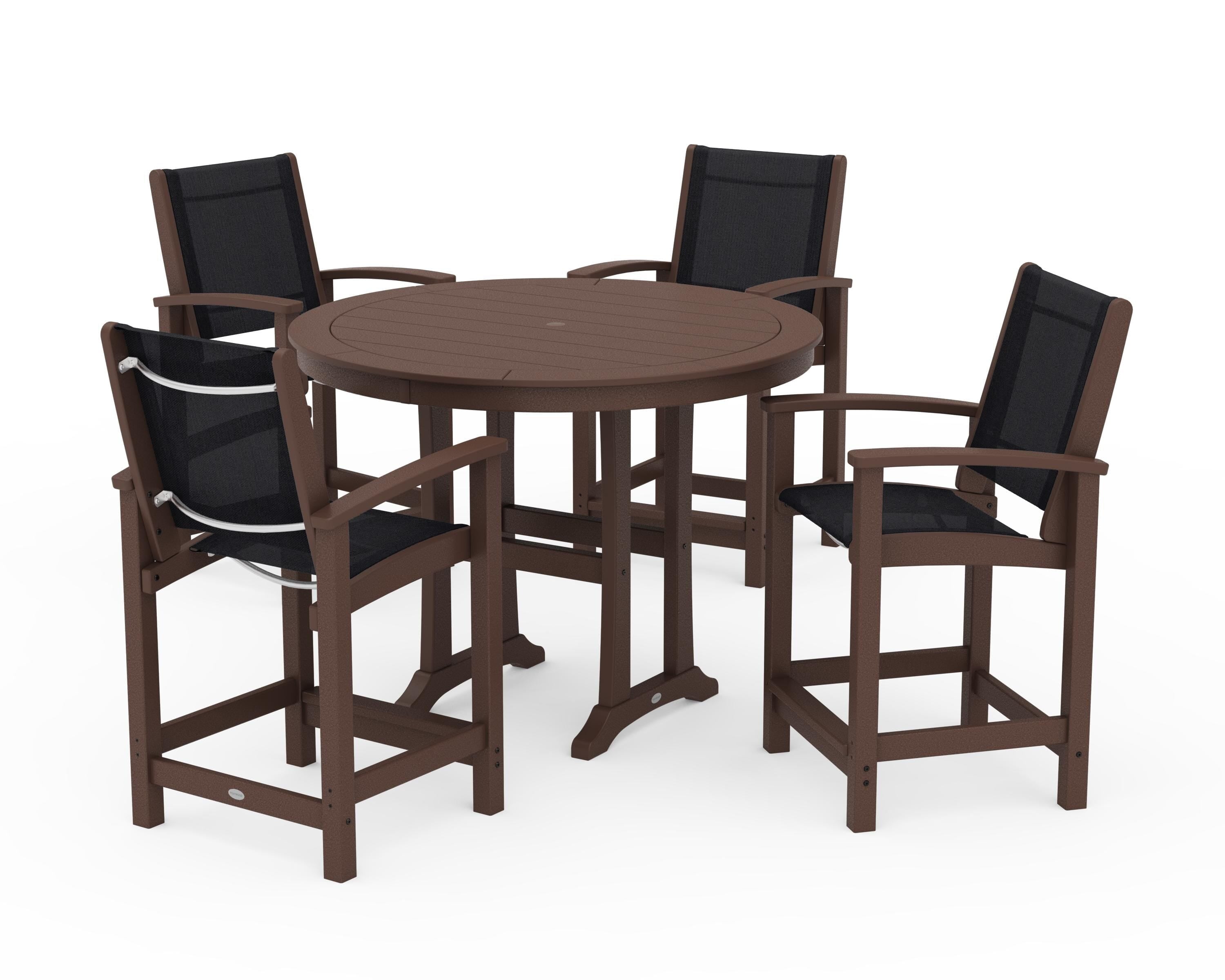 POLYWOOD® Coastal 5-Piece Counter Set in Mahogany / Black Sling