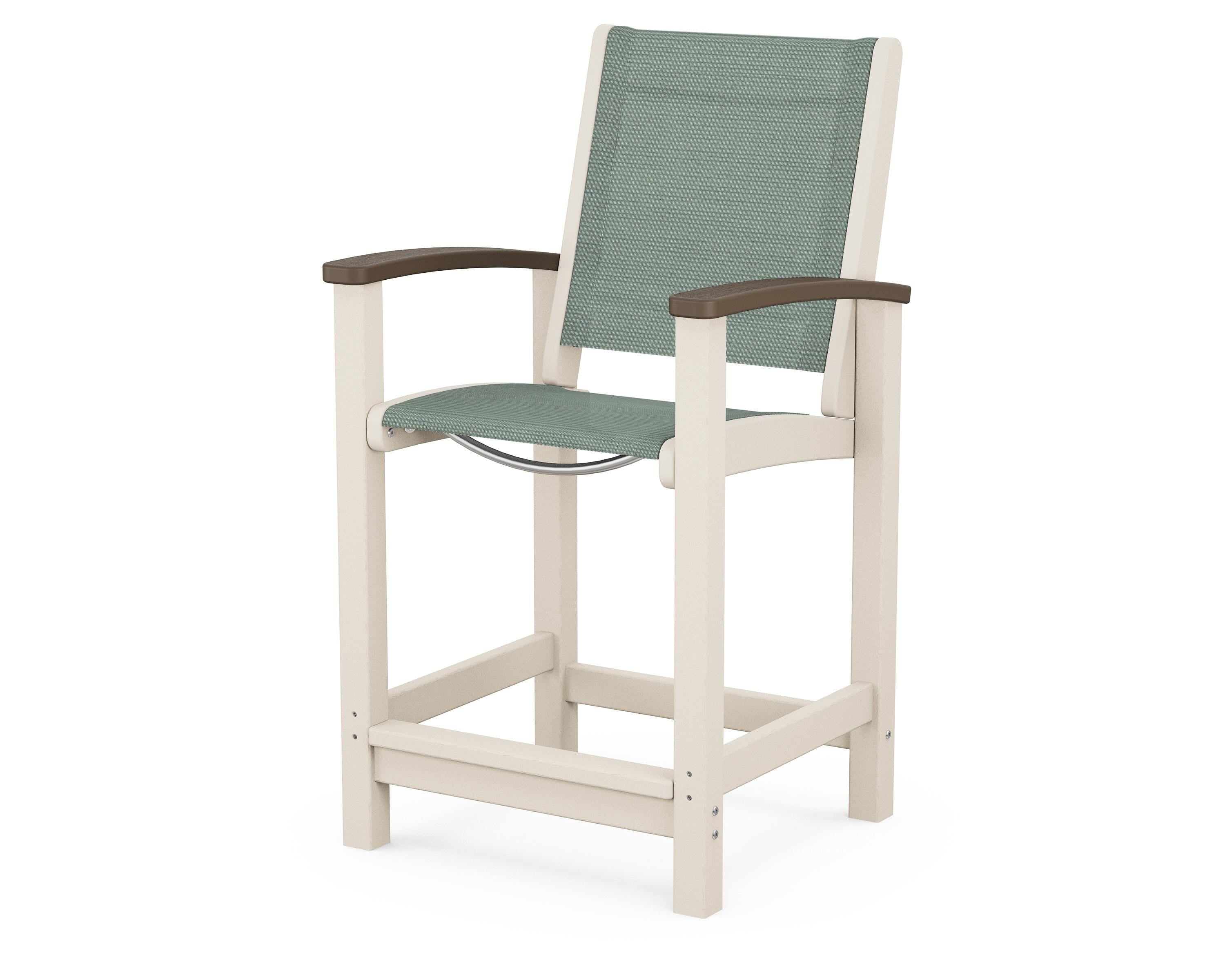 POLYWOOD® Coastal Counter Chair in Sand / Kona / Dupioni Sea Mist Sling