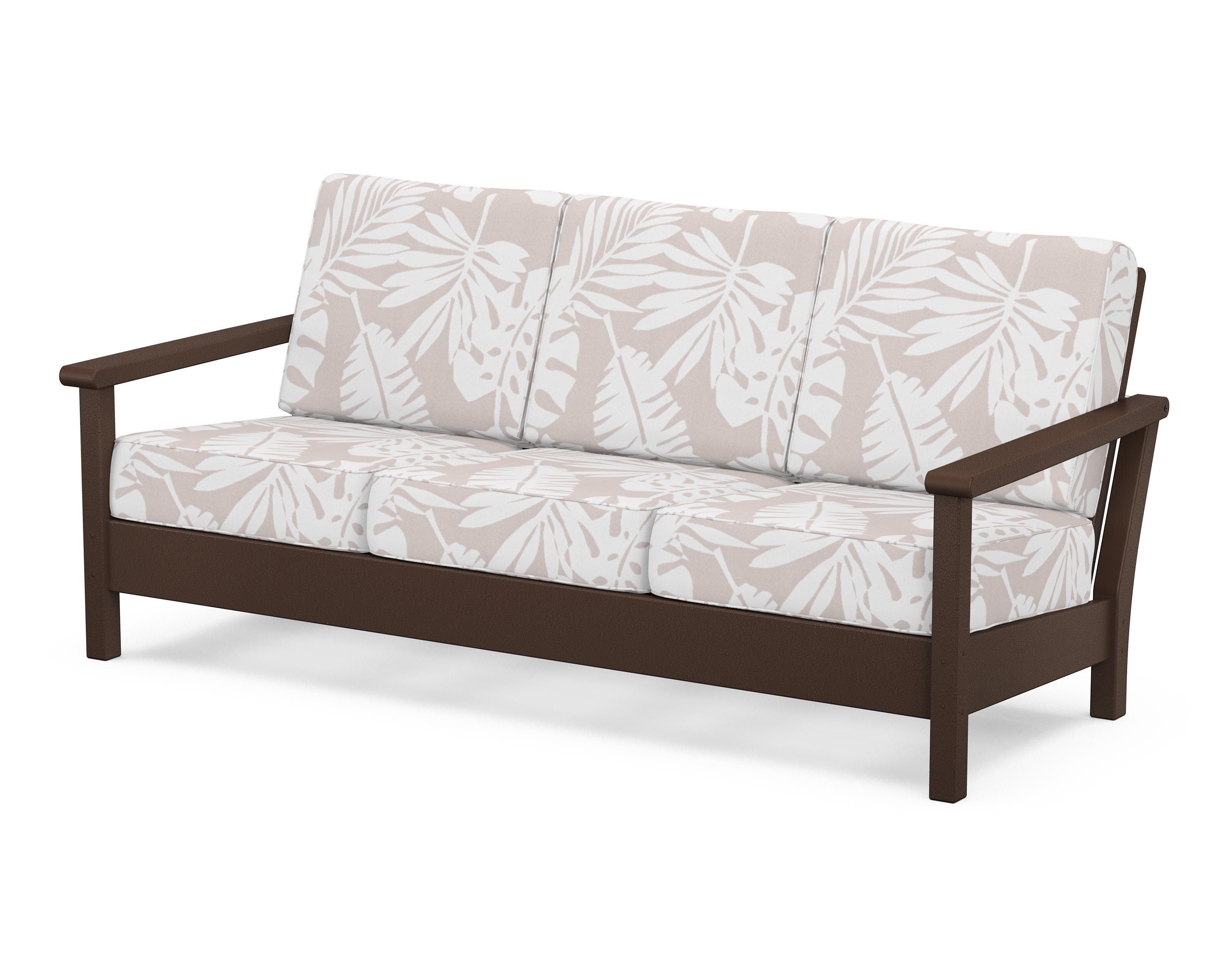POLYWOOD® Harbour Deep Seating Sofa in Mahogany / Leaf Dune Burlap