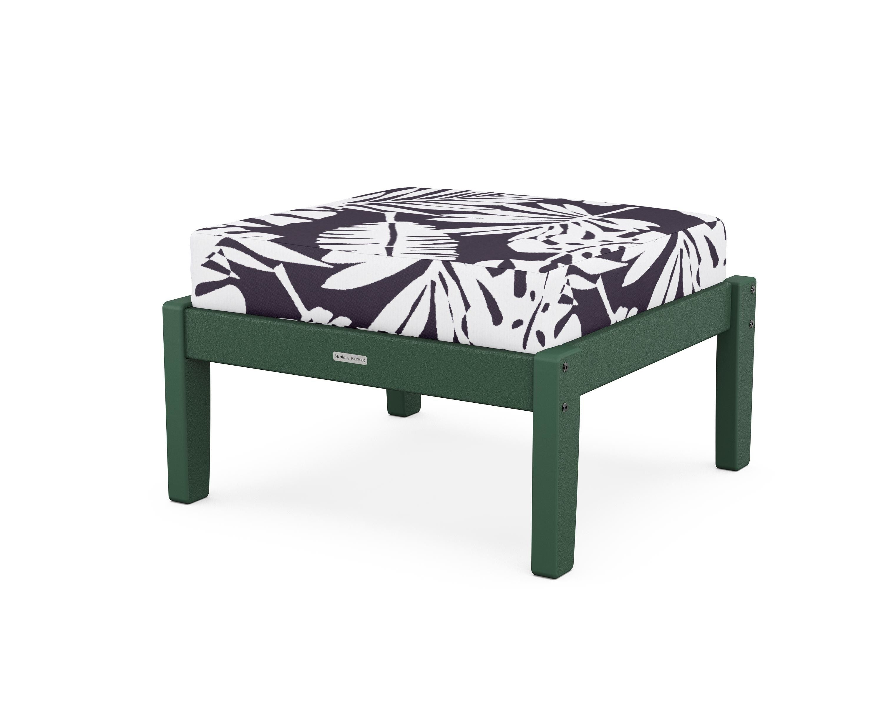Martha Stewart by POLYWOOD® Chinoiserie Deep Seating Ottoman in Green / Leaf Navy