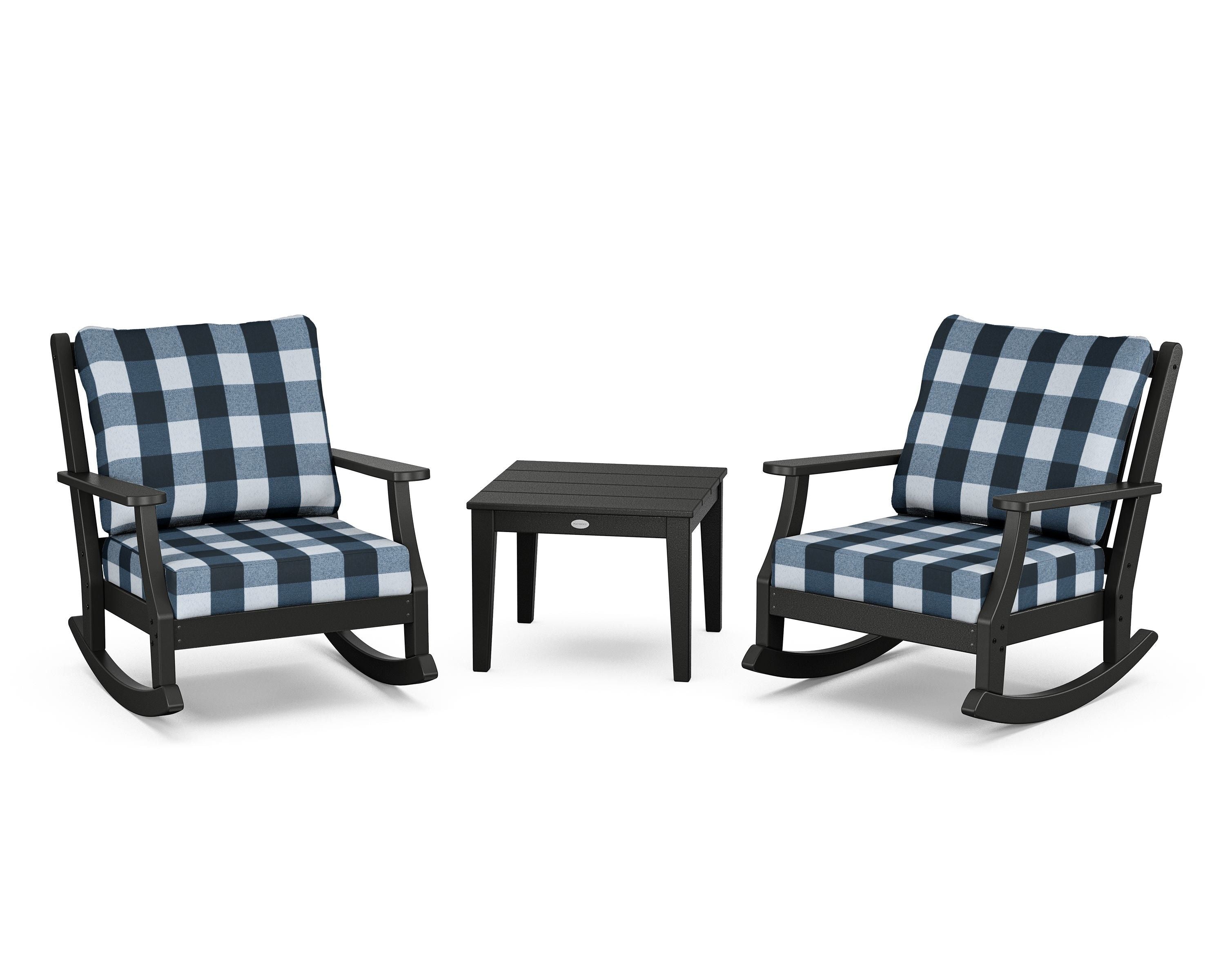 Country Living Wovendale 3-Piece Deep Seating Rocker Set in Black / Buffalo Plaid Marine Indigo