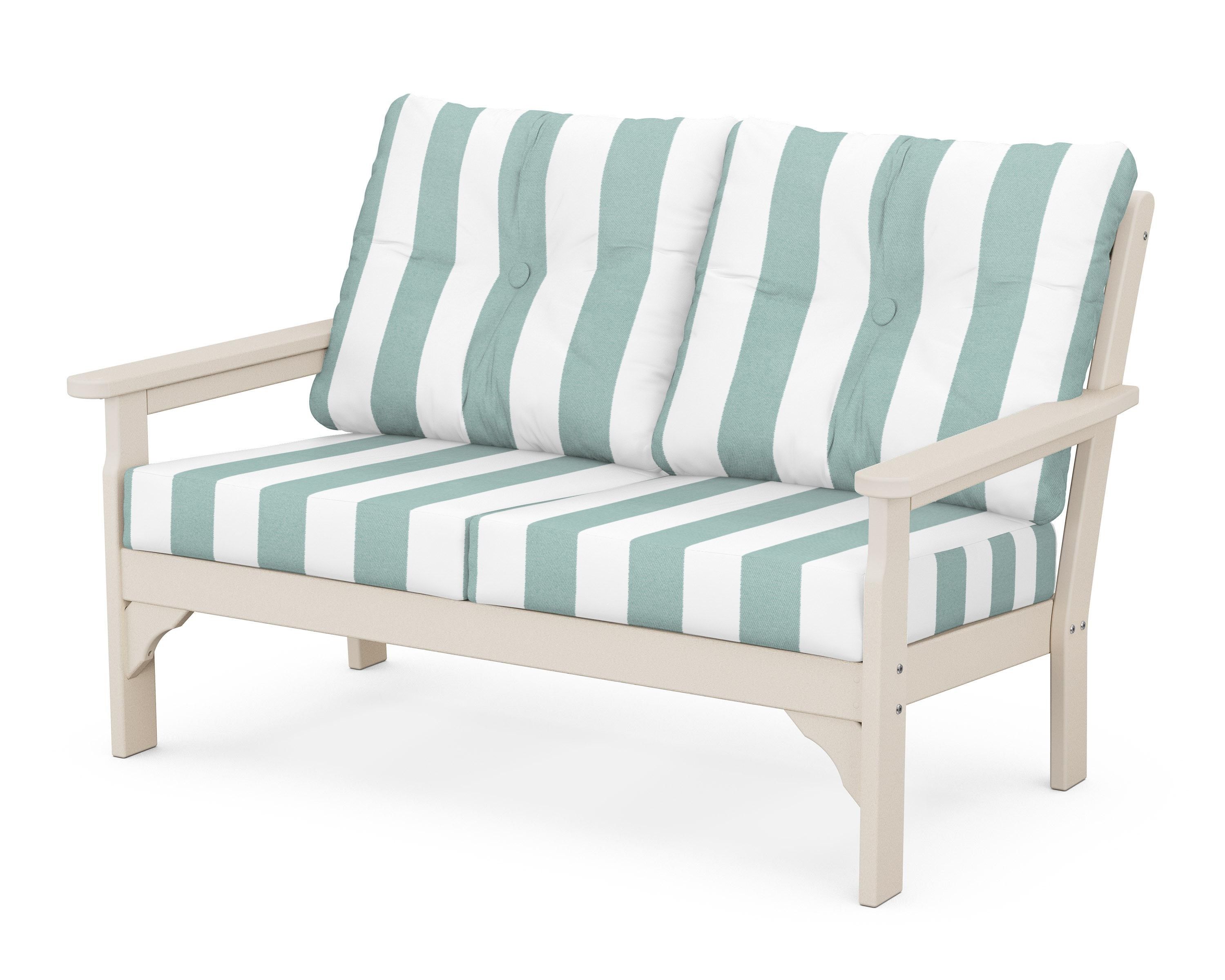POLYWOOD® Vineyard Deep Seating Loveseat in Sand / Cabana Stripe Glacier Spa