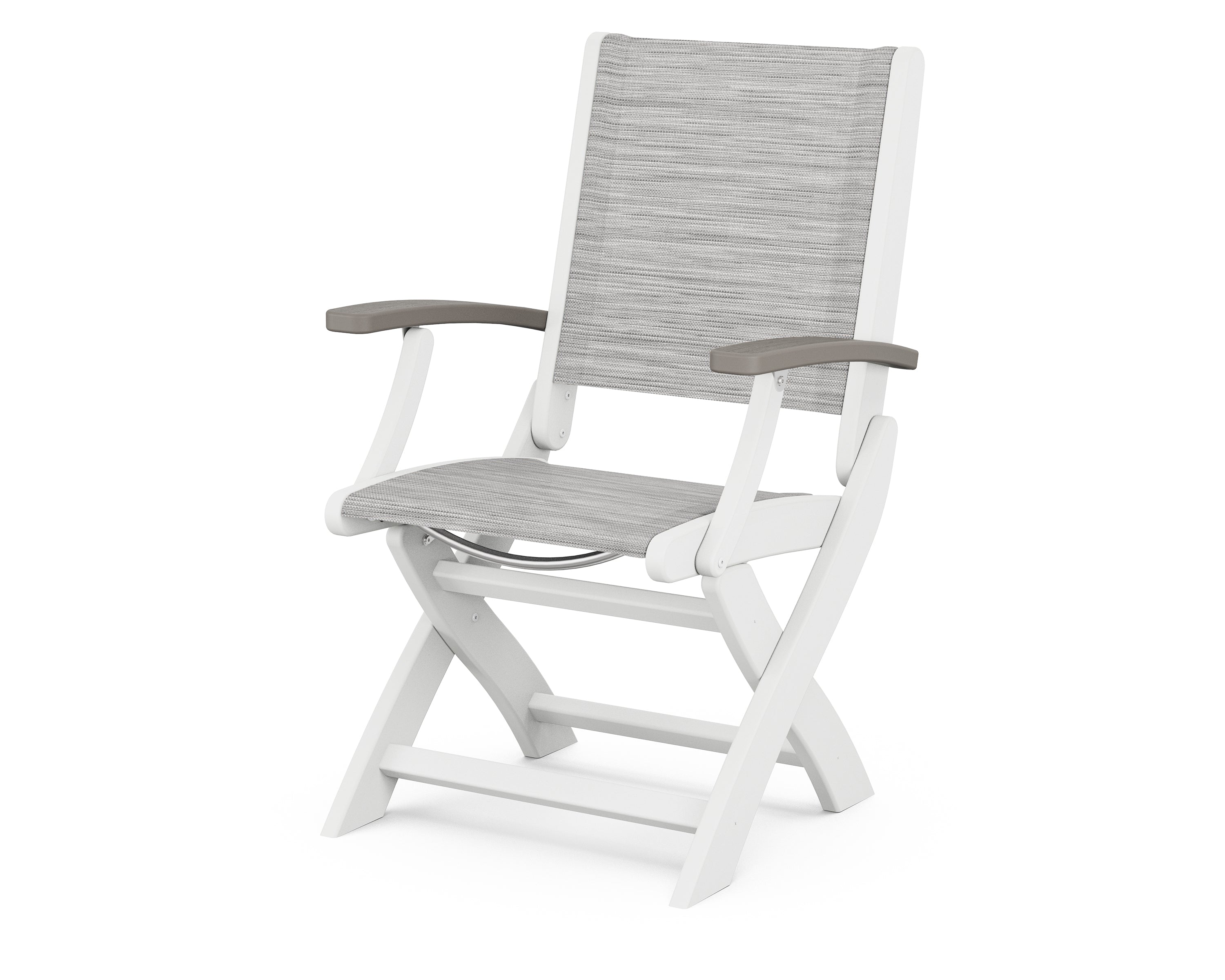 POLYWOOD® Coastal Folding Chair in White / Driftwood / Metallic Sling