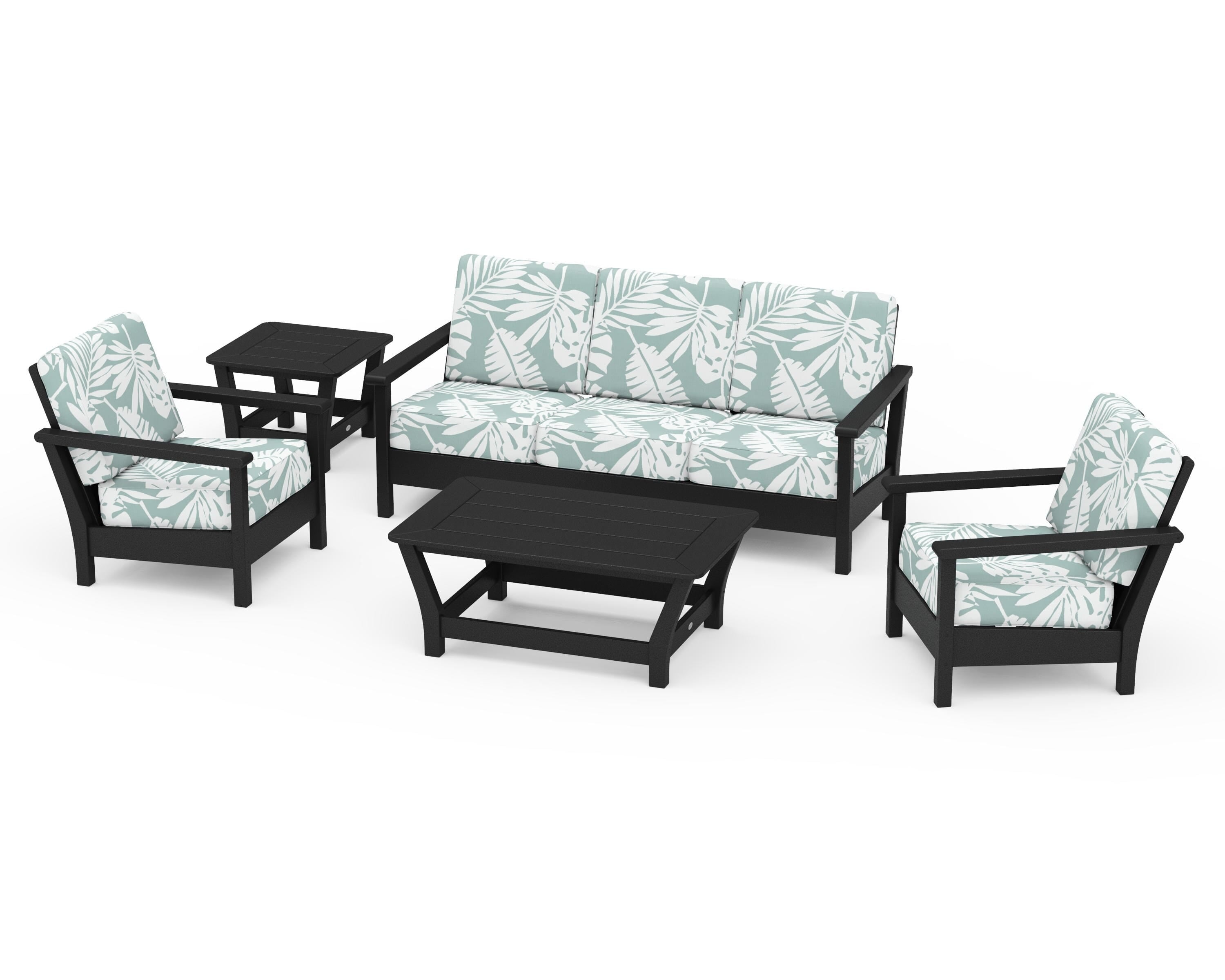 POLYWOOD® Harbour 5-Piece Deep Seating Set in Black / Leaf Glacier Spa