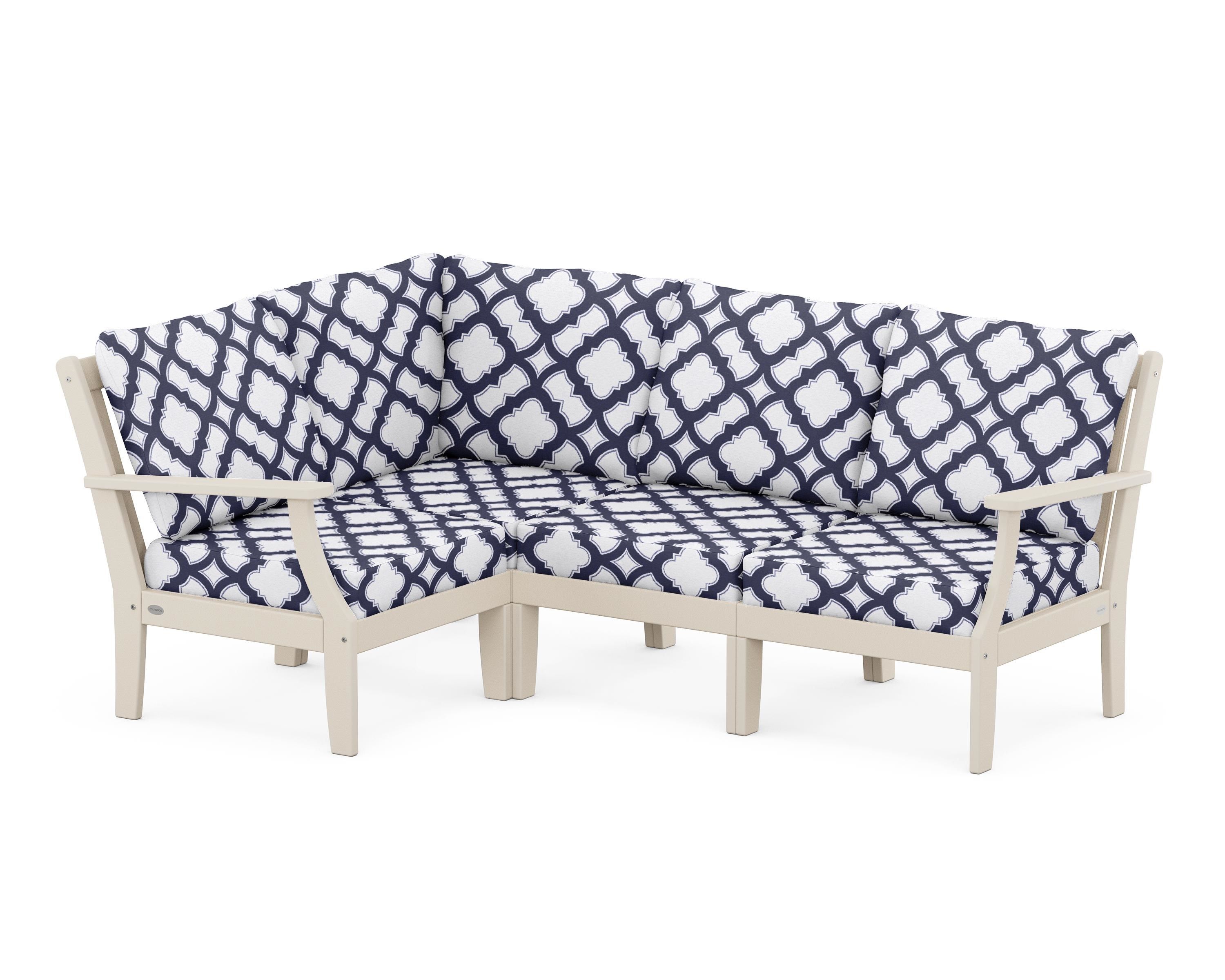 POLYWOOD® Braxton Modular 4-Piece Deep Seating Set in Sand / Trellis Navy