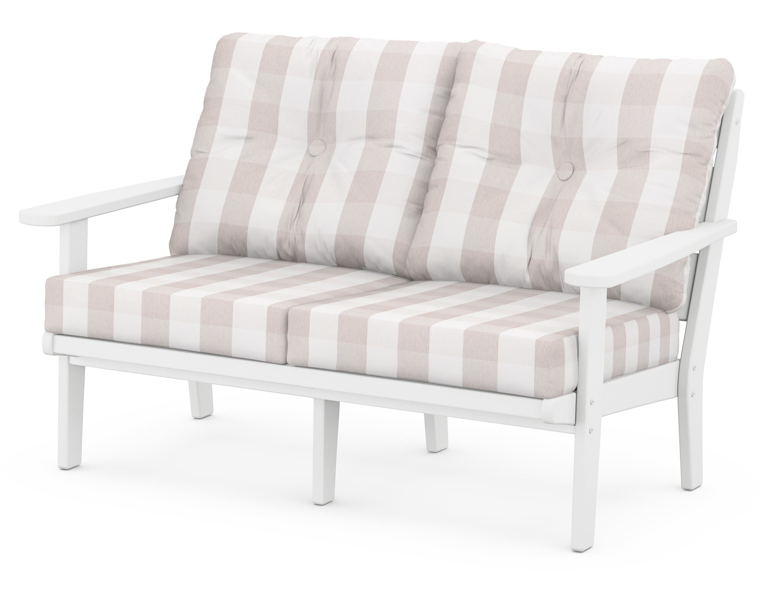 POLYWOOD® Lakeside Deep Seating Loveseat in White / Buffalo Plaid Dune Burlap