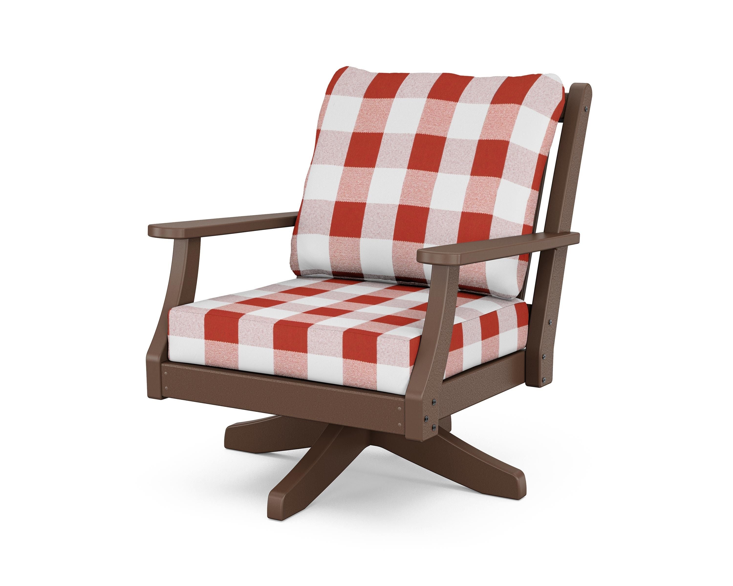 Country Living Wovendale Deep Seating Swivel Chair in Mahogany / Buffalo Plaid Crimson