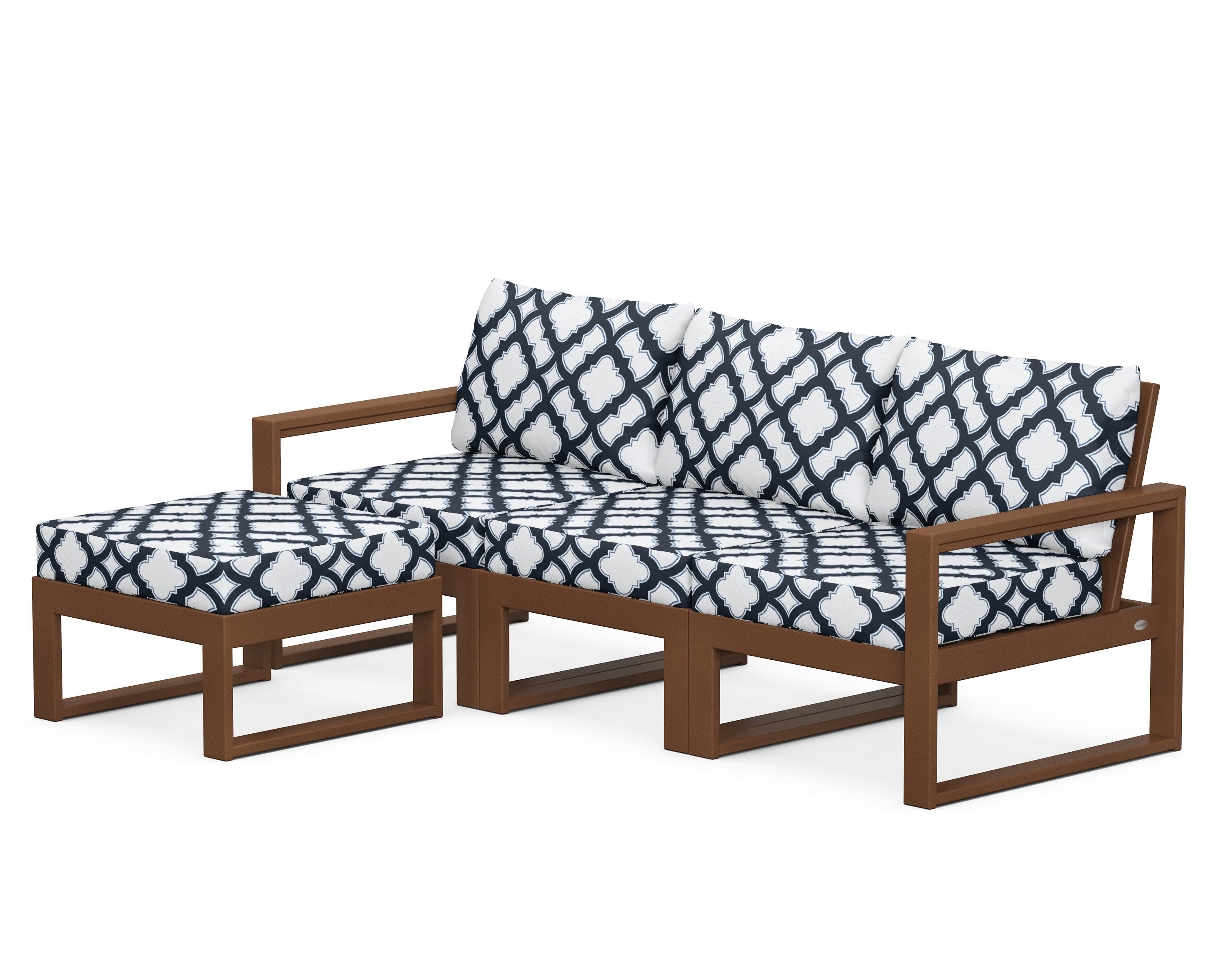 POLYWOOD® EDGE 4-Piece Modular Deep Seating Set with Ottoman in Teak / Trellis Marine Indigo