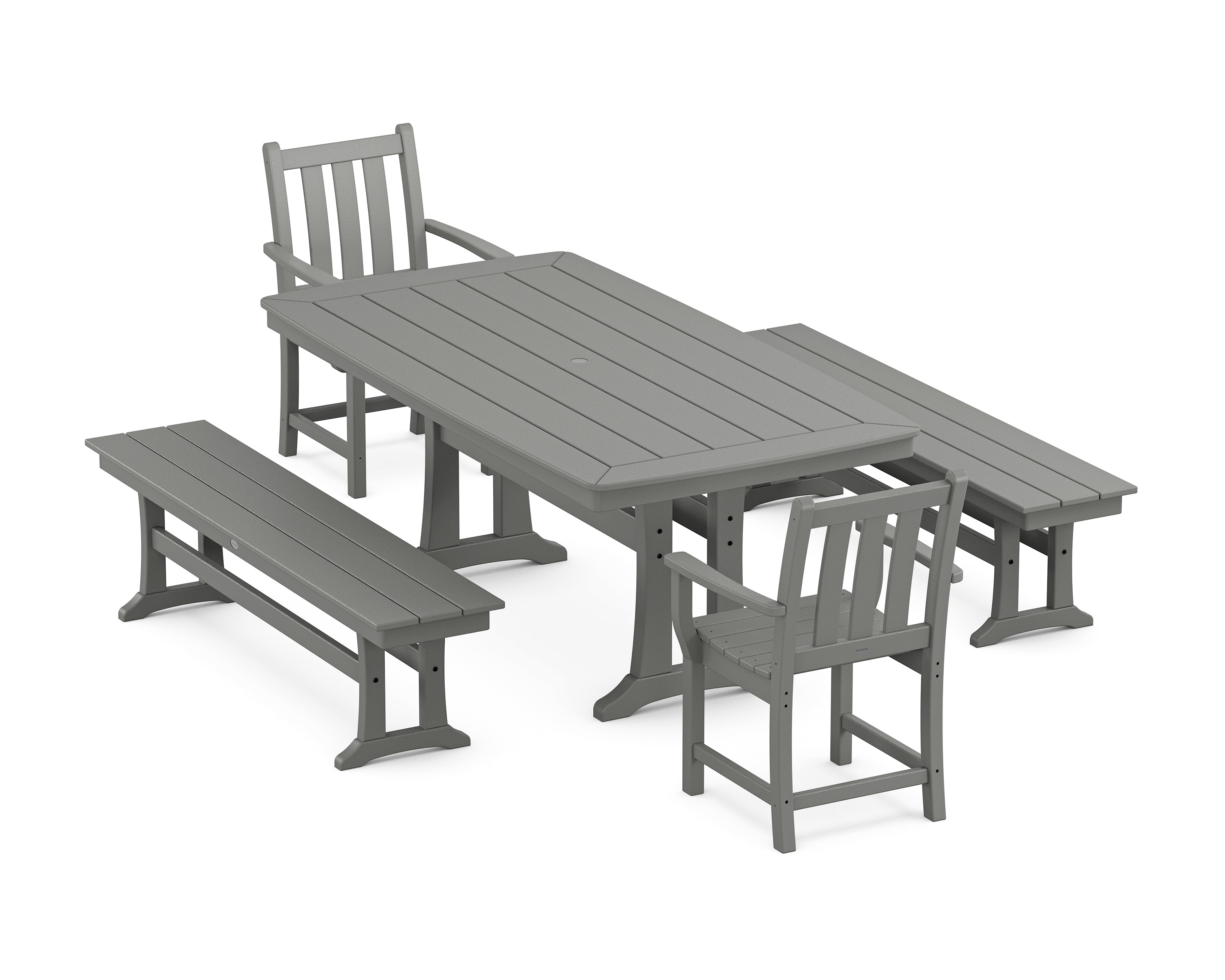 POLYWOOD® Traditional Garden 5-Piece Dining Set with Trestle Legs in Slate Grey