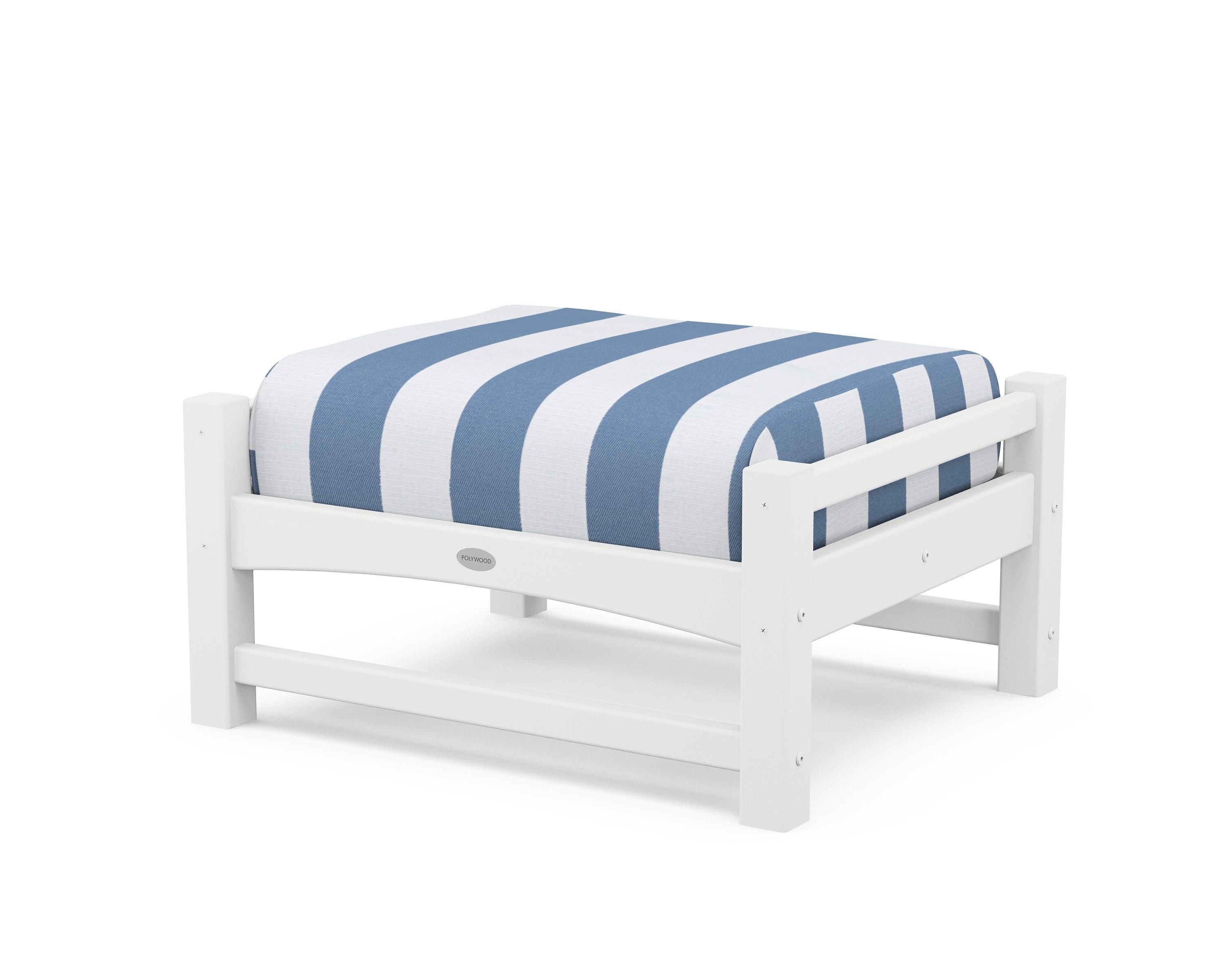 POLYWOOD® Club Ottoman in White / Cabana Stripe Sky Blue