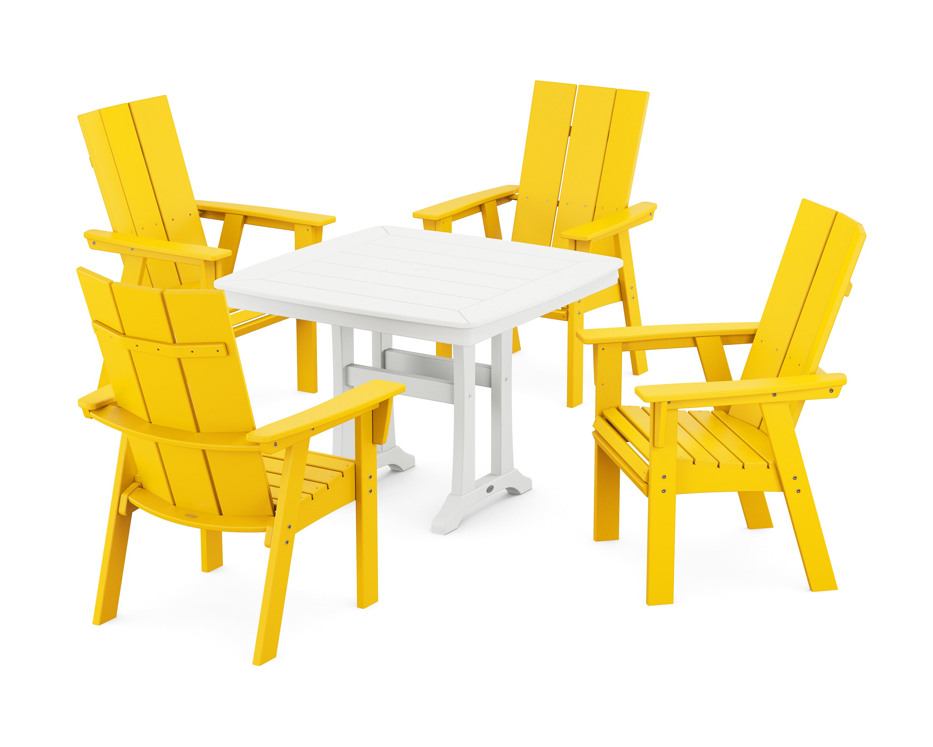 POLYWOOD® Modern Adirondack 5-Piece Dining Set with Trestle Legs in Lemon / White