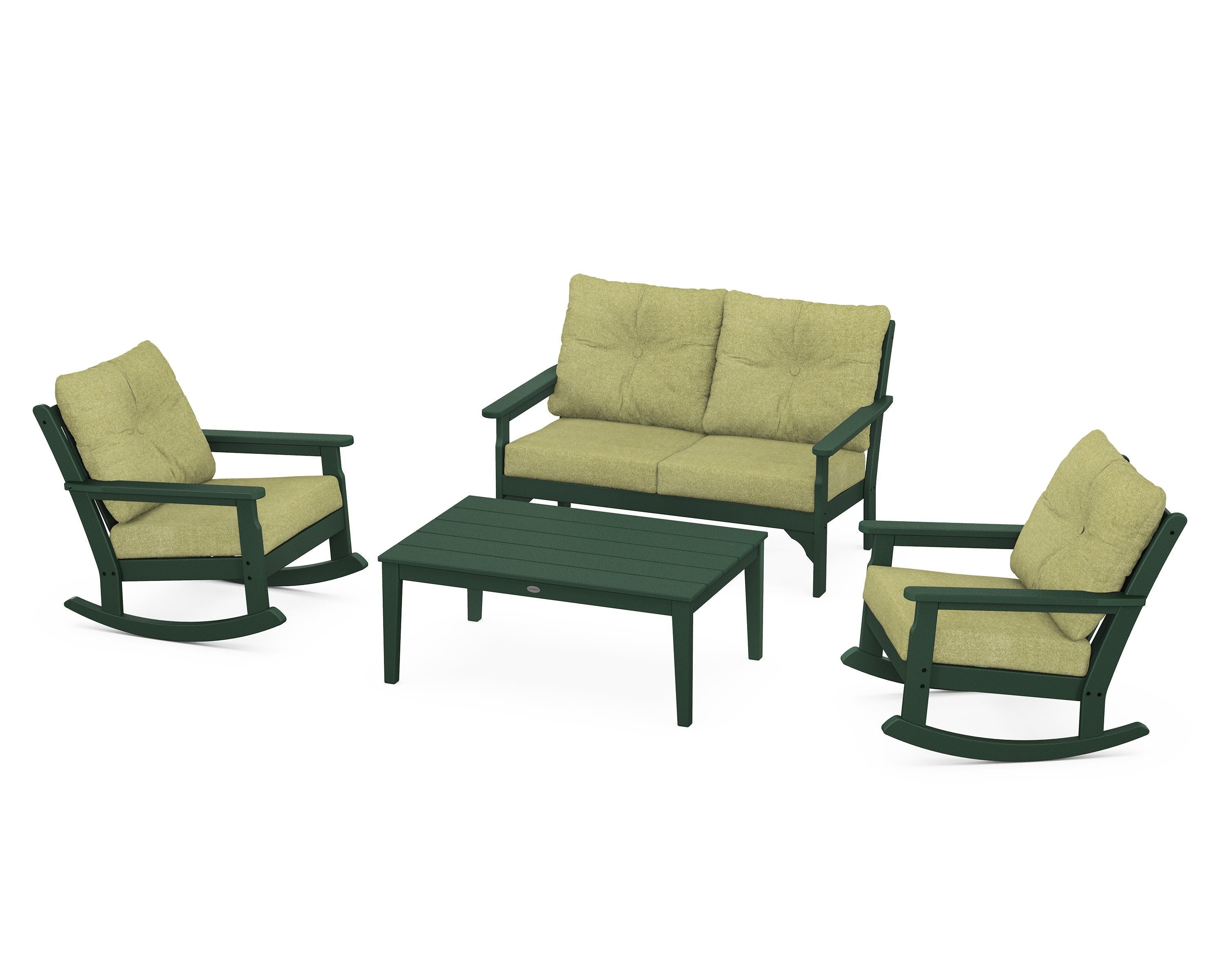 POLYWOOD® Vineyard 4-Piece Deep Seating Rocking Chair Set in Green / Chartreuse Boucle
