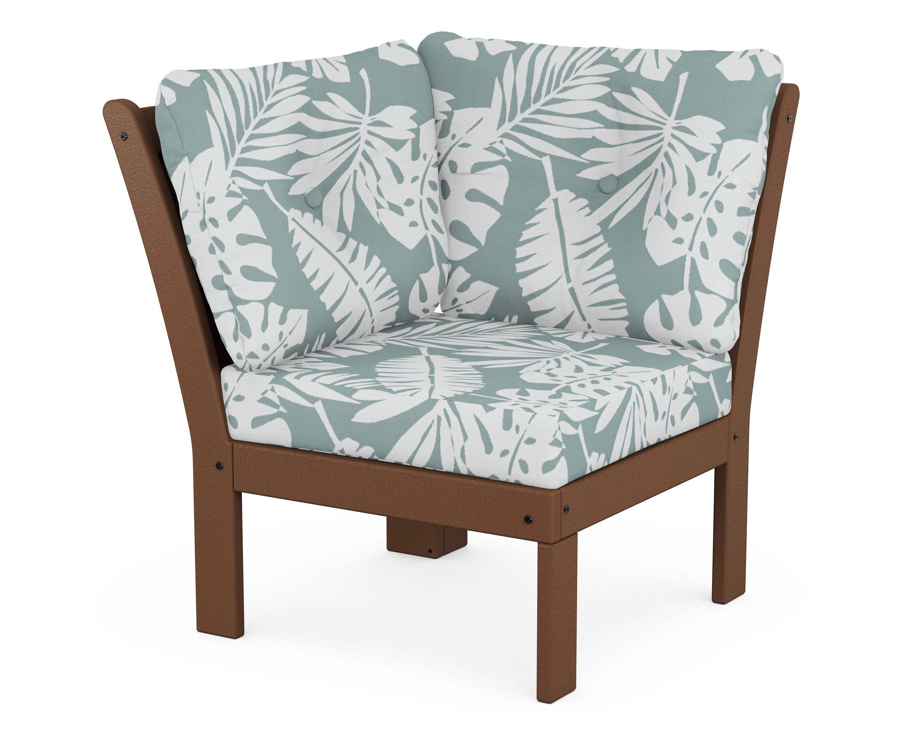 POLYWOOD® Vineyard Modular Corner Chair in Teak / Leaf Glacier Spa