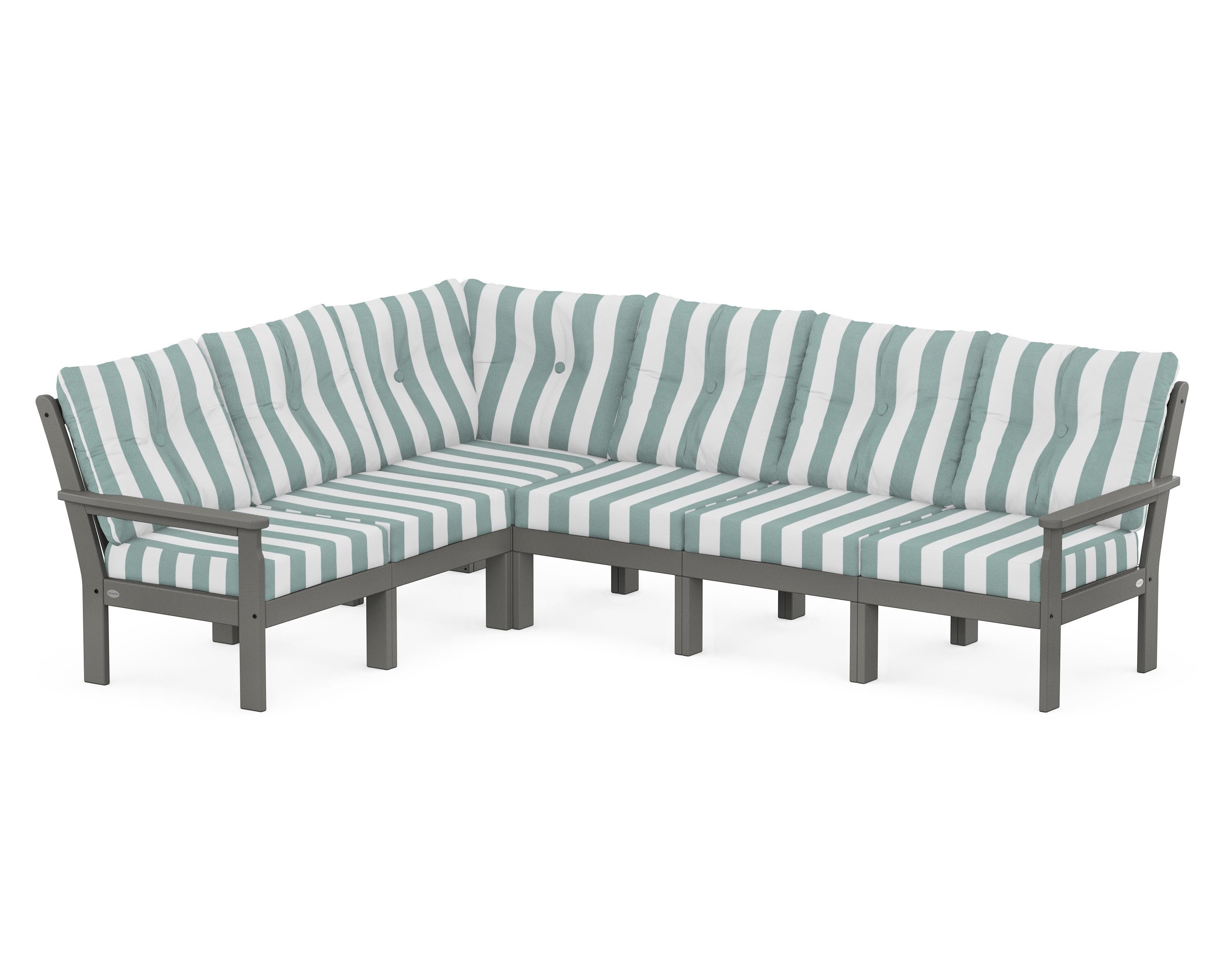 POLYWOOD® Vineyard 6-Piece Sectional in Slate Grey / Cabana Stripe Glacier Spa