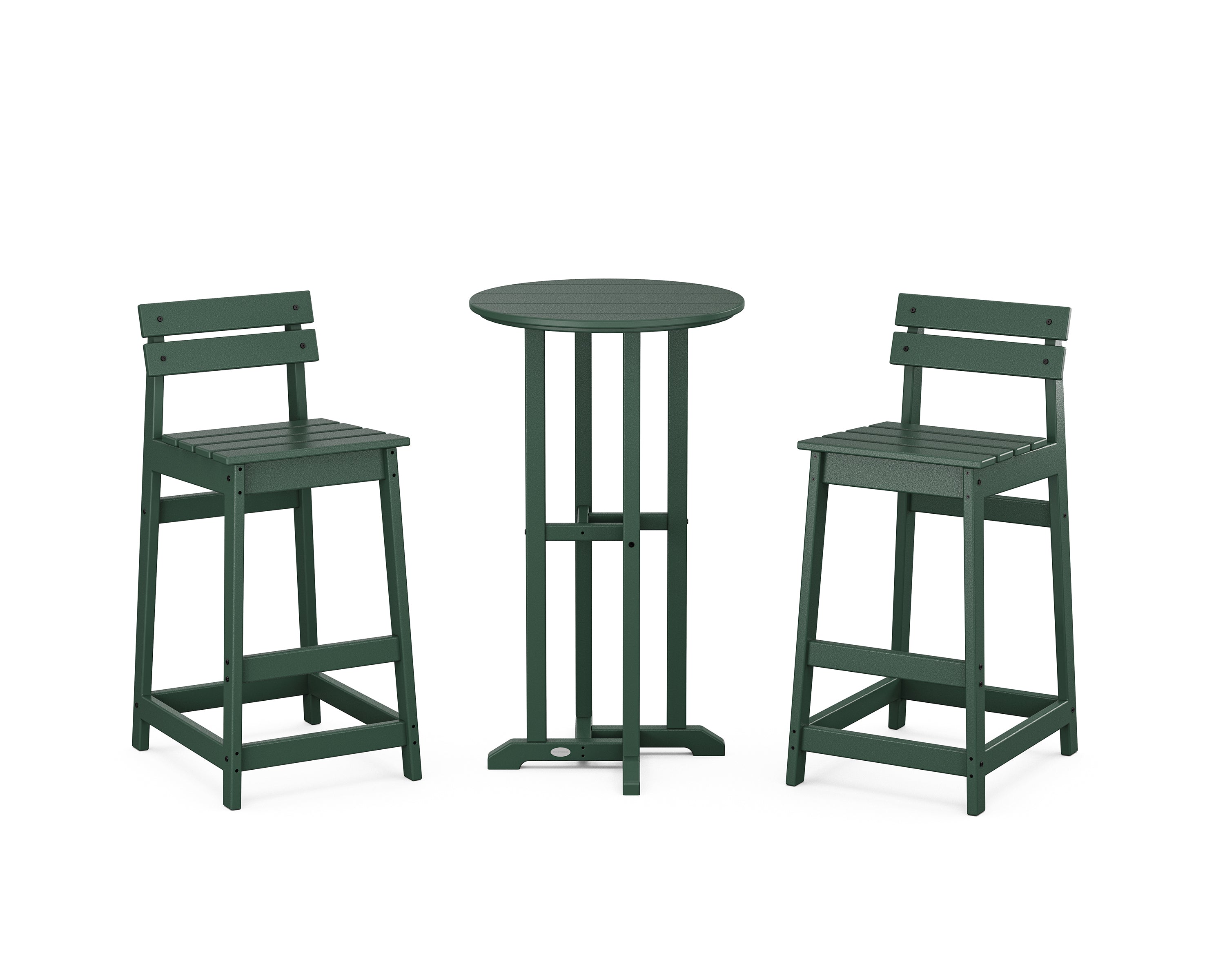 POLYWOOD® Modern Studio Plaza Lowback Bar Chair 3-Piece Bistro Set in Green