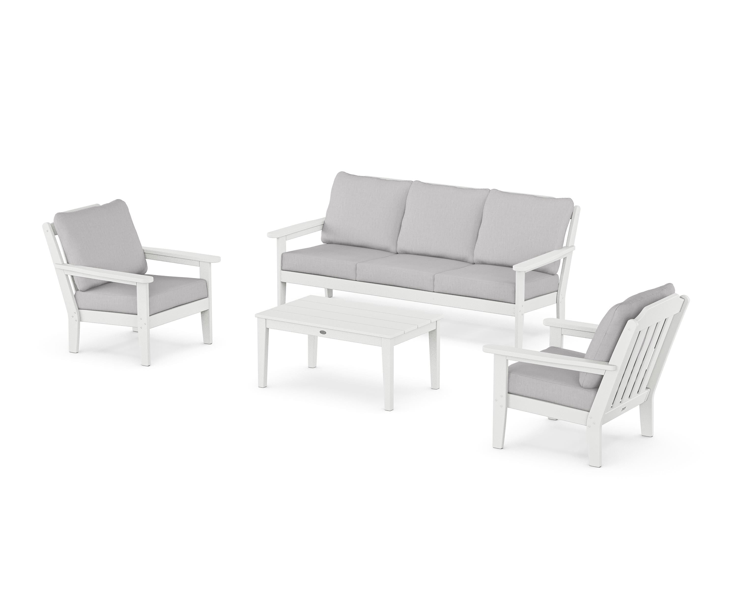 Country Living Cottage 4-Piece Deep Seating Set with Sofa in White / Granite