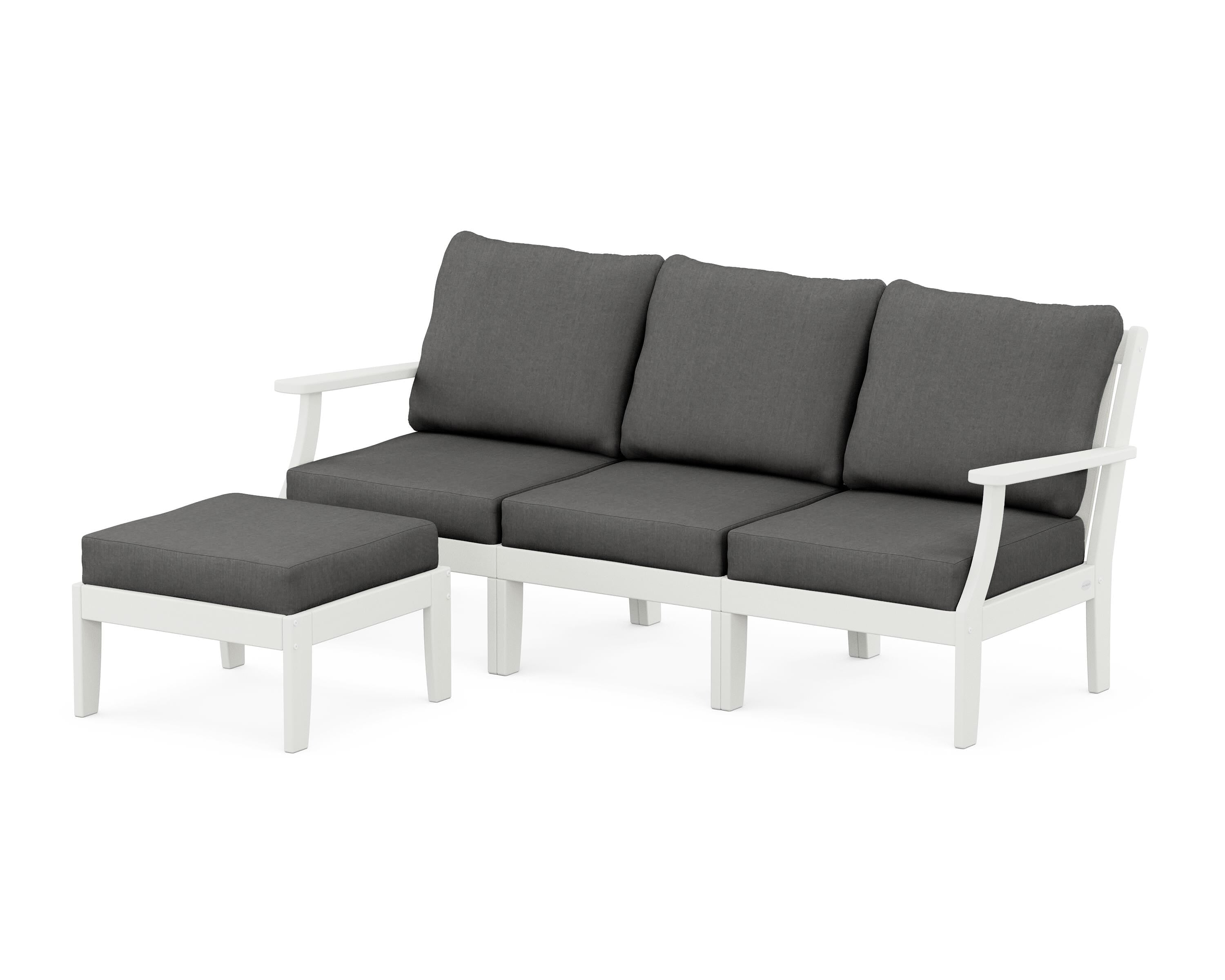 POLYWOOD® Braxton Modular 4-Piece Deep Seating Set with Ottoman in Vintage White / Spectrum Carbon