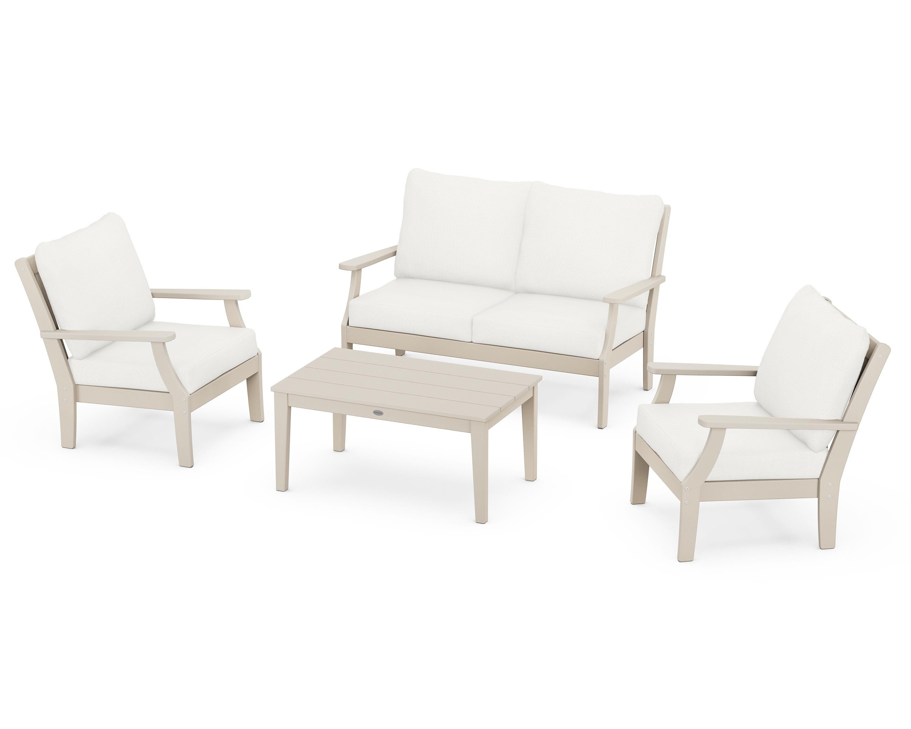 POLYWOOD® Braxton 4-Piece Deep Seating Chair Set in Sand / Natural Linen