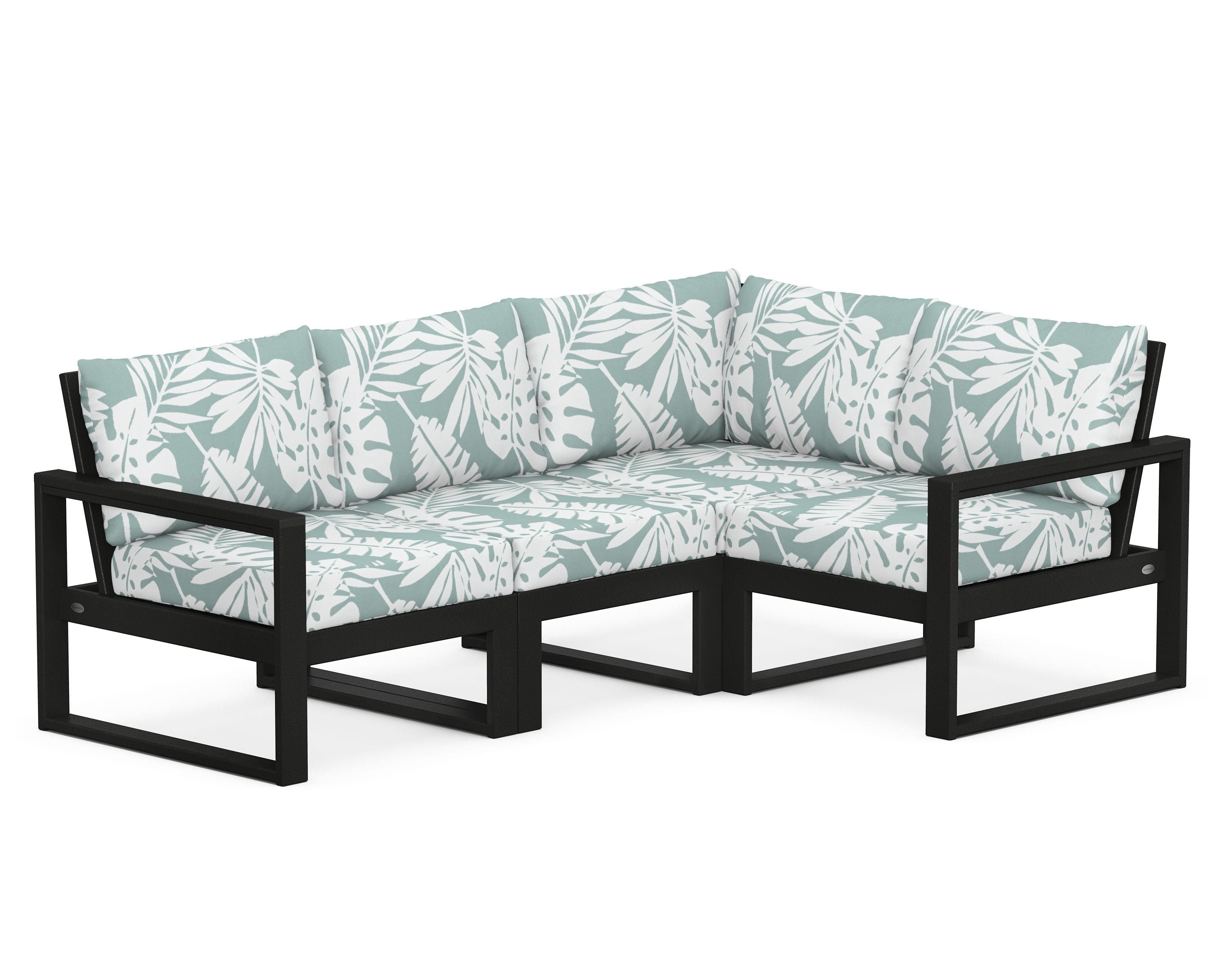 POLYWOOD® EDGE 4-Piece Modular Deep Seating Set in Black / Leaf Glacier Spa