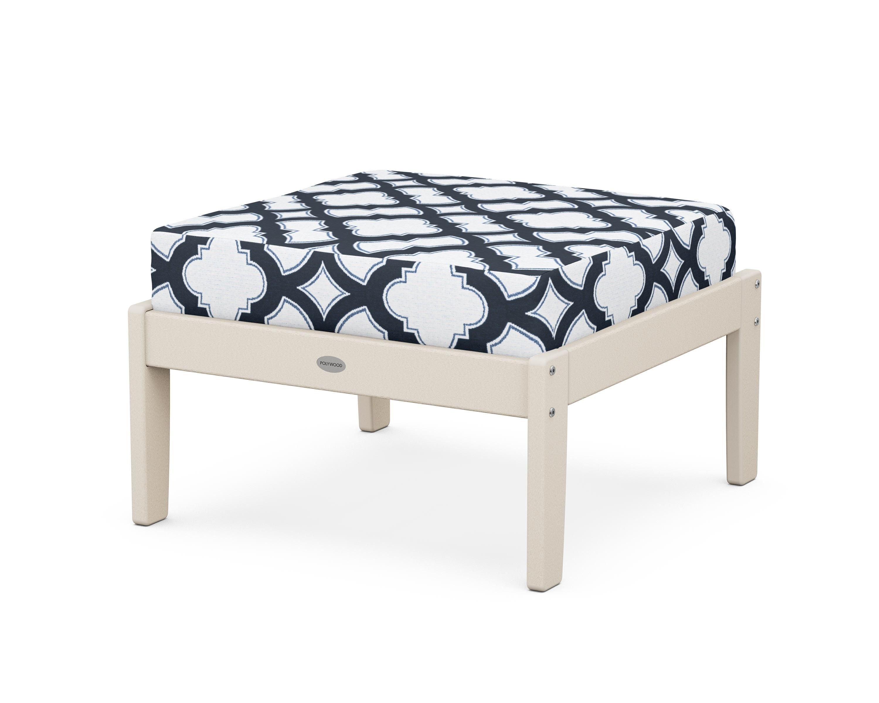 POLYWOOD® Braxton Deep Seating Ottoman in Sand / Trellis Marine Indigo