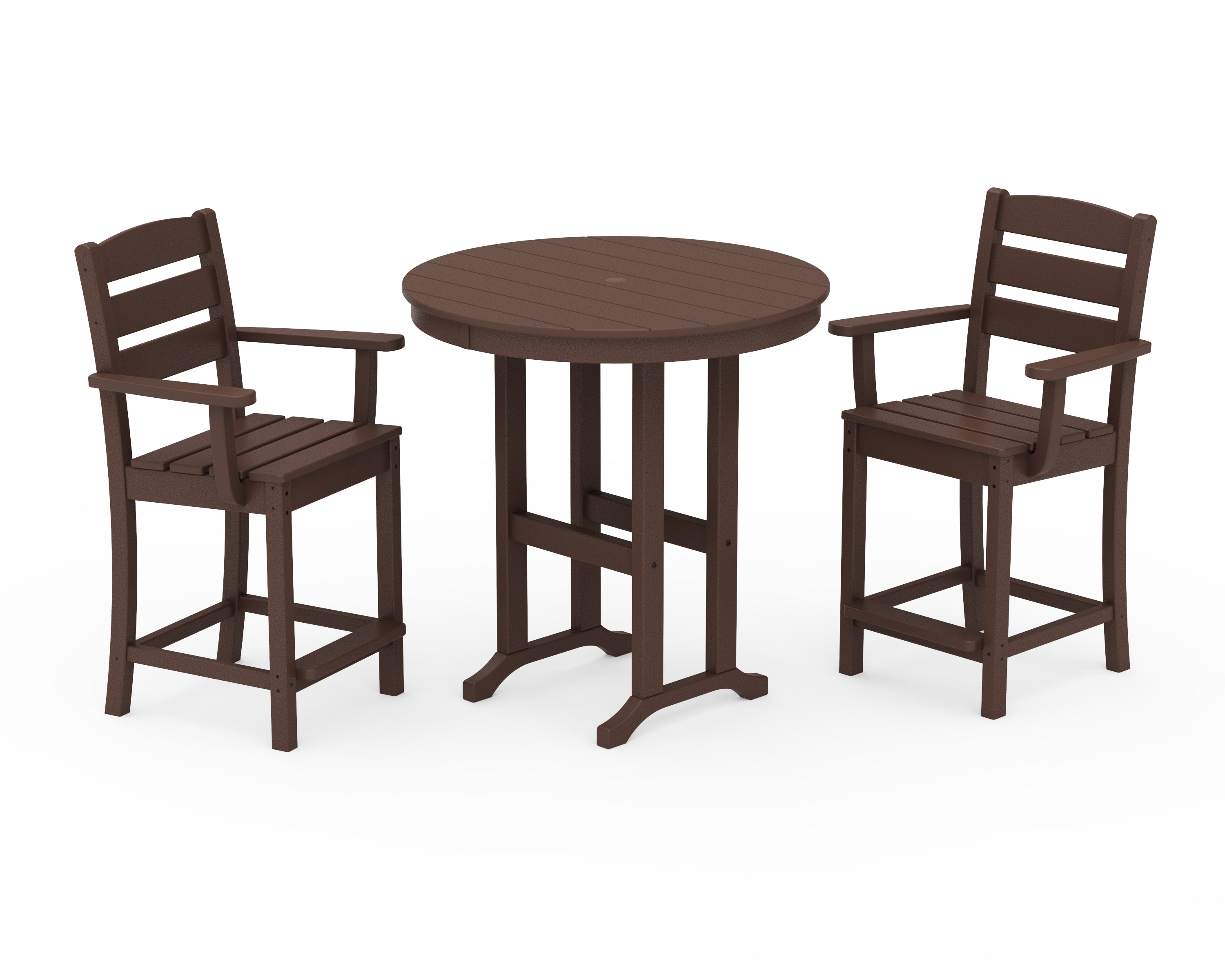 POLYWOOD® Lakeside 3-Piece Round Farmhouse Arm Chair Counter Set in Mahogany