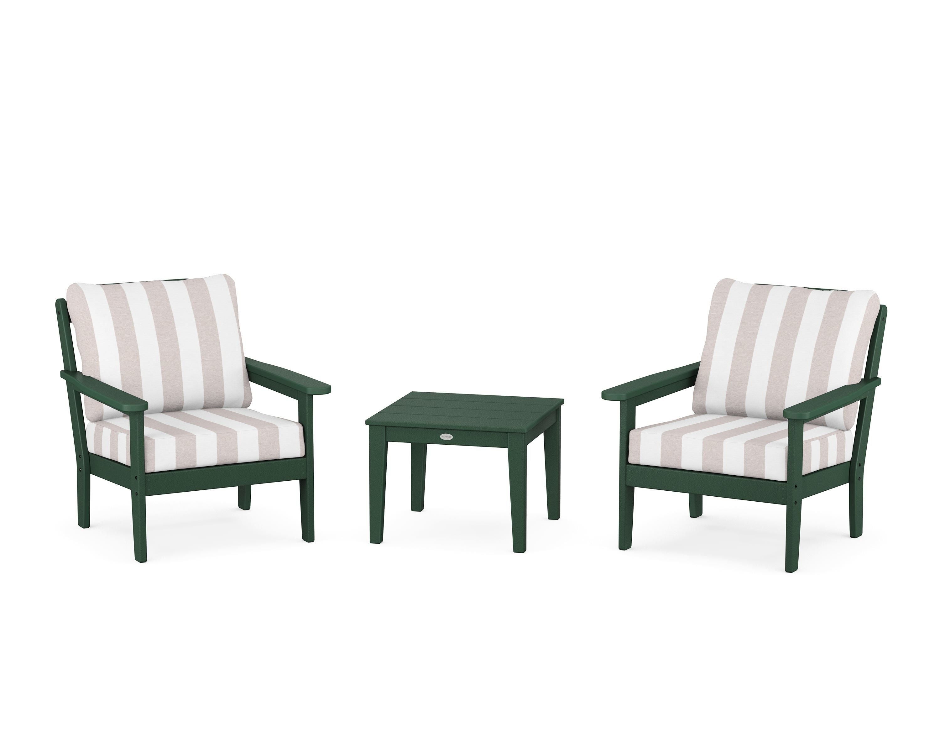 Country Living Cottage 3-Piece Deep Seating Set in Green / Cabana Stripe Dune Burlap