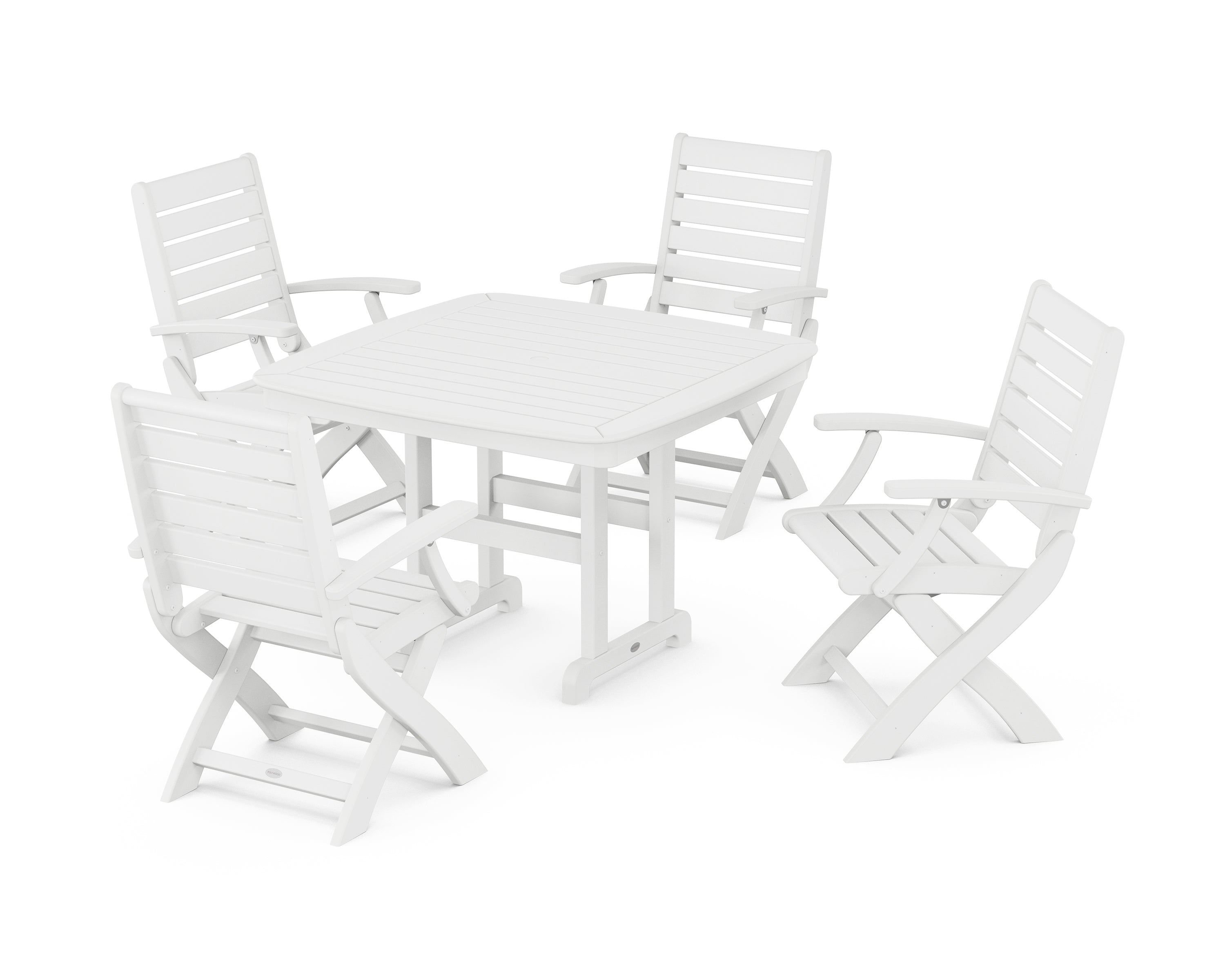POLYWOOD® Signature Folding Chair 5-Piece Dining Set with Trestle Legs in White
