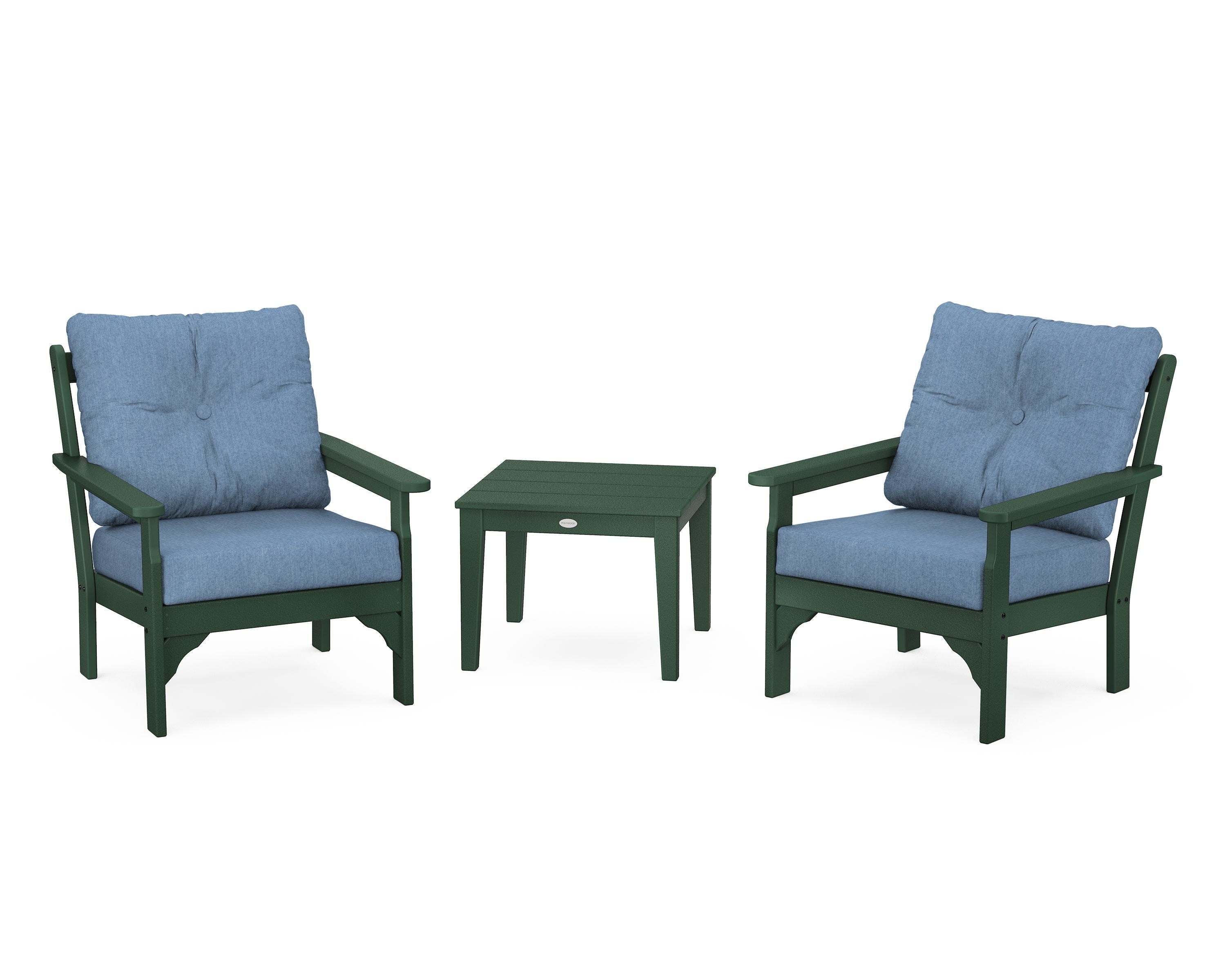 POLYWOOD® Vineyard 3-Piece Deep Seating Set in Green / Sky Blue