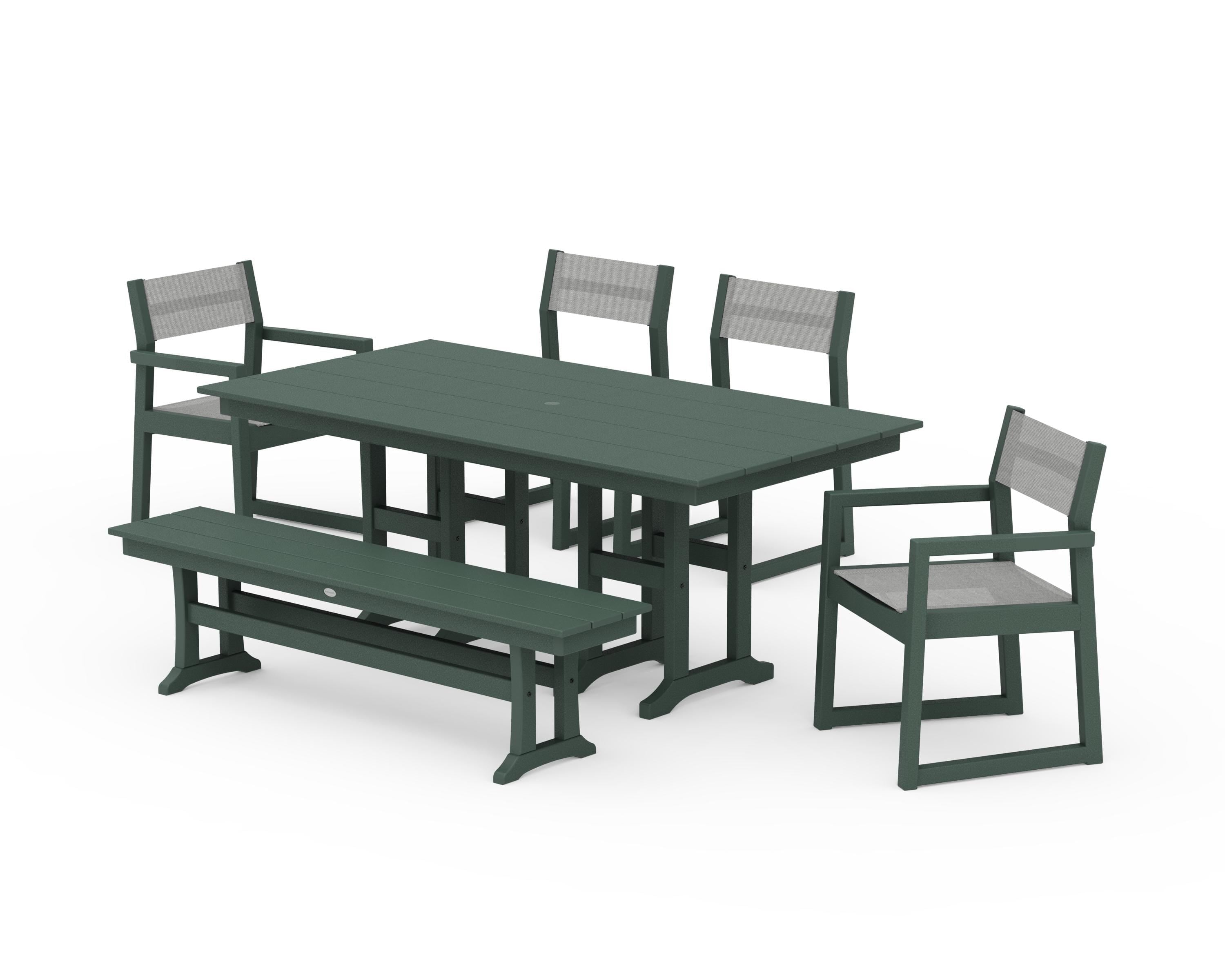 POLYWOOD® EDGE Sling 6-Piece Farmhouse Dining Set in Green / Metallic Sling