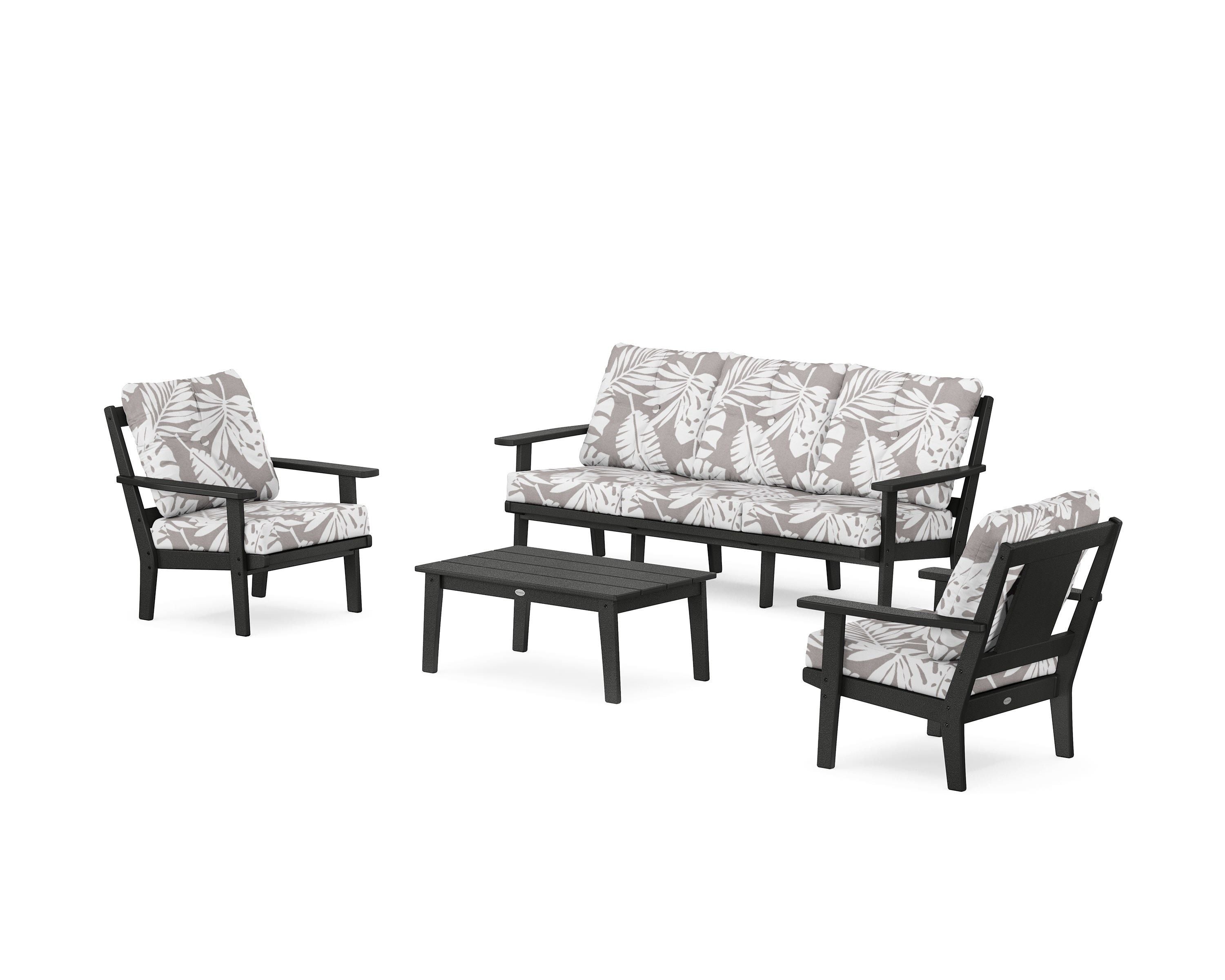 POLYWOOD® Prairie 4-Piece Deep Seating Set with Sofa in Black / Leaf Grey Mist
