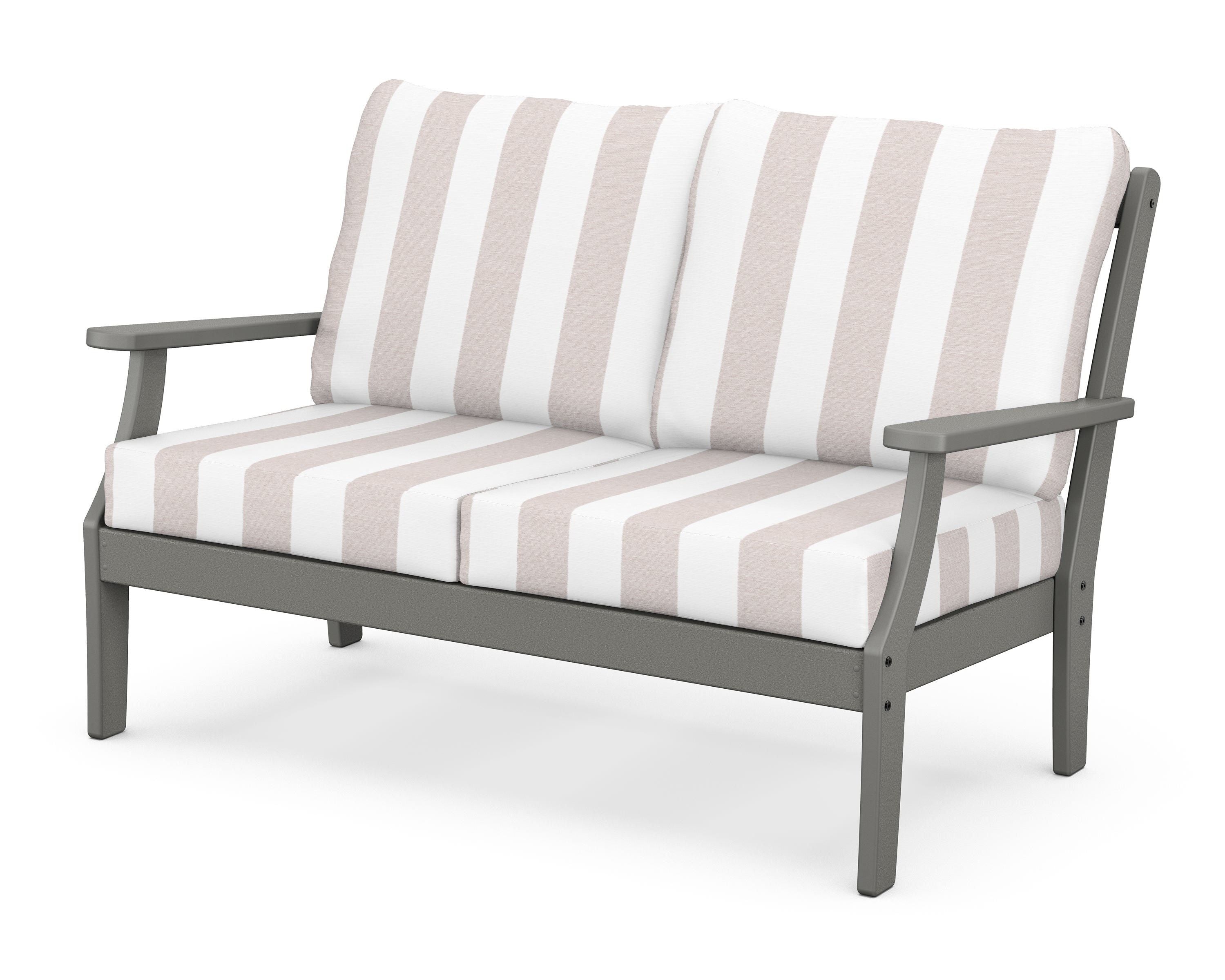 POLYWOOD® Braxton Deep Seating Loveseat in Slate Grey / Cabana Stripe Dune Burlap
