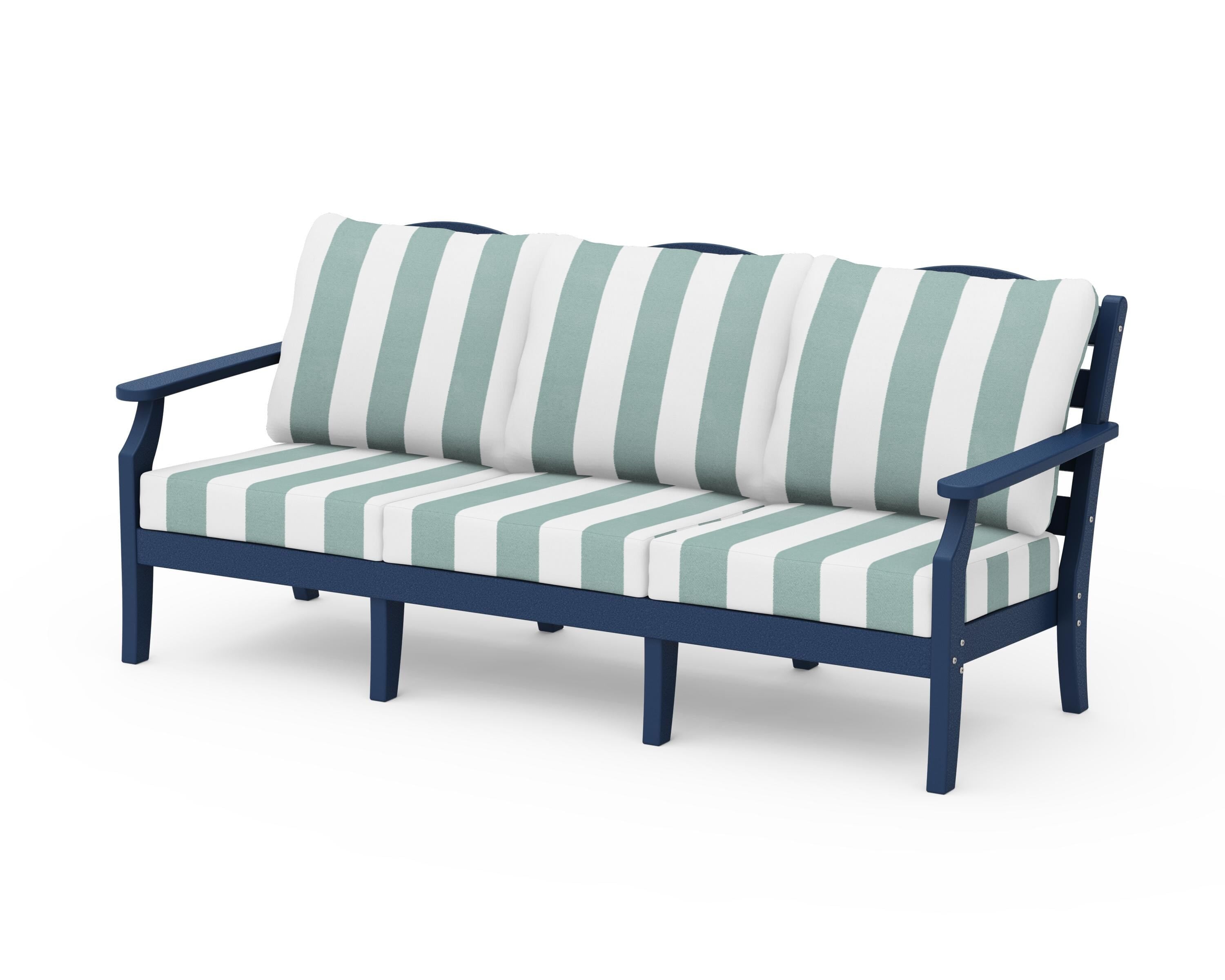 Draper James™ by POLYWOOD® Savannah Deep Seating Sofa in Navy / Cabana Stripe Glacier Spa