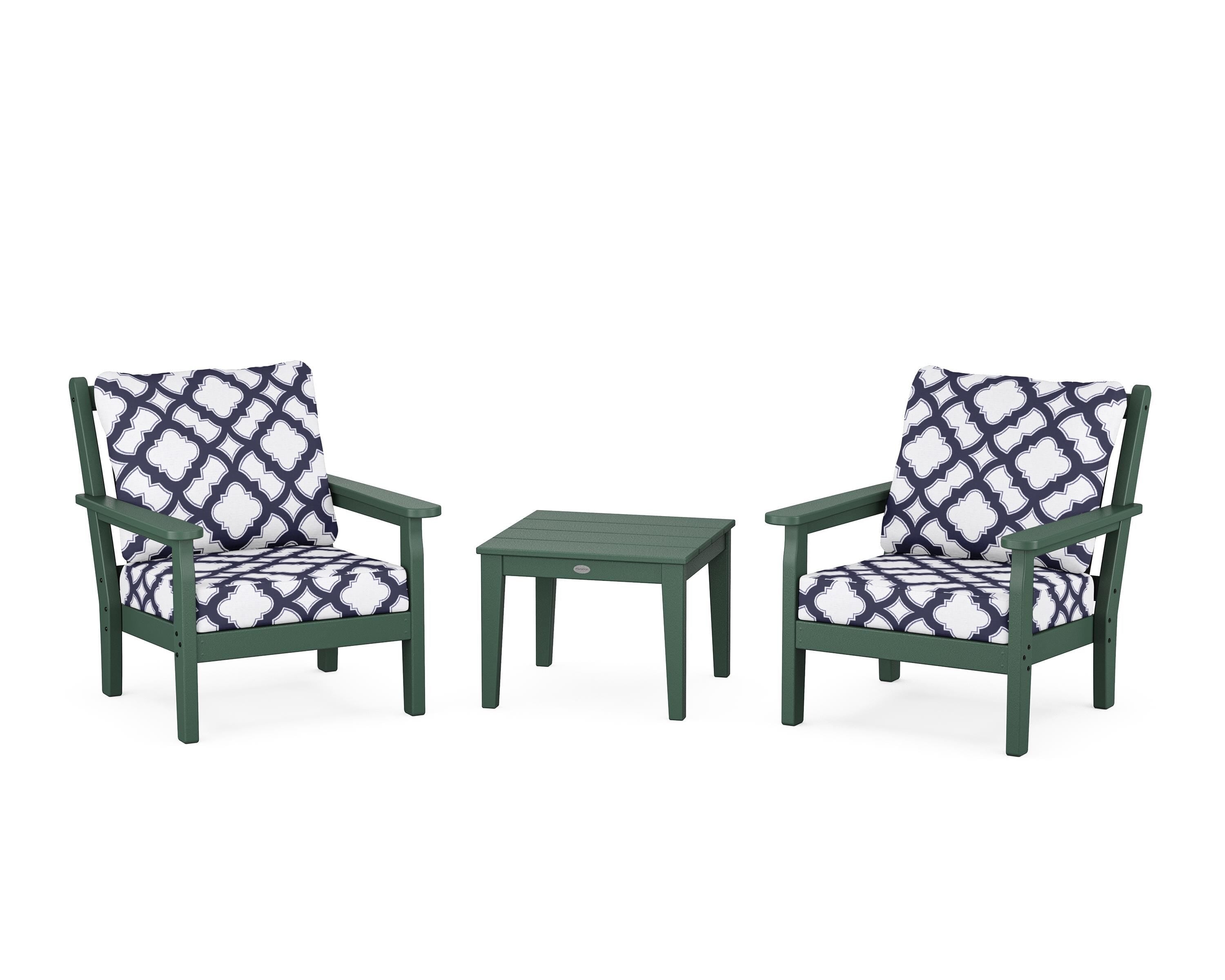 POLYWOOD® Chippendale 3-Piece Deep Seating Set in Green / Trellis Navy