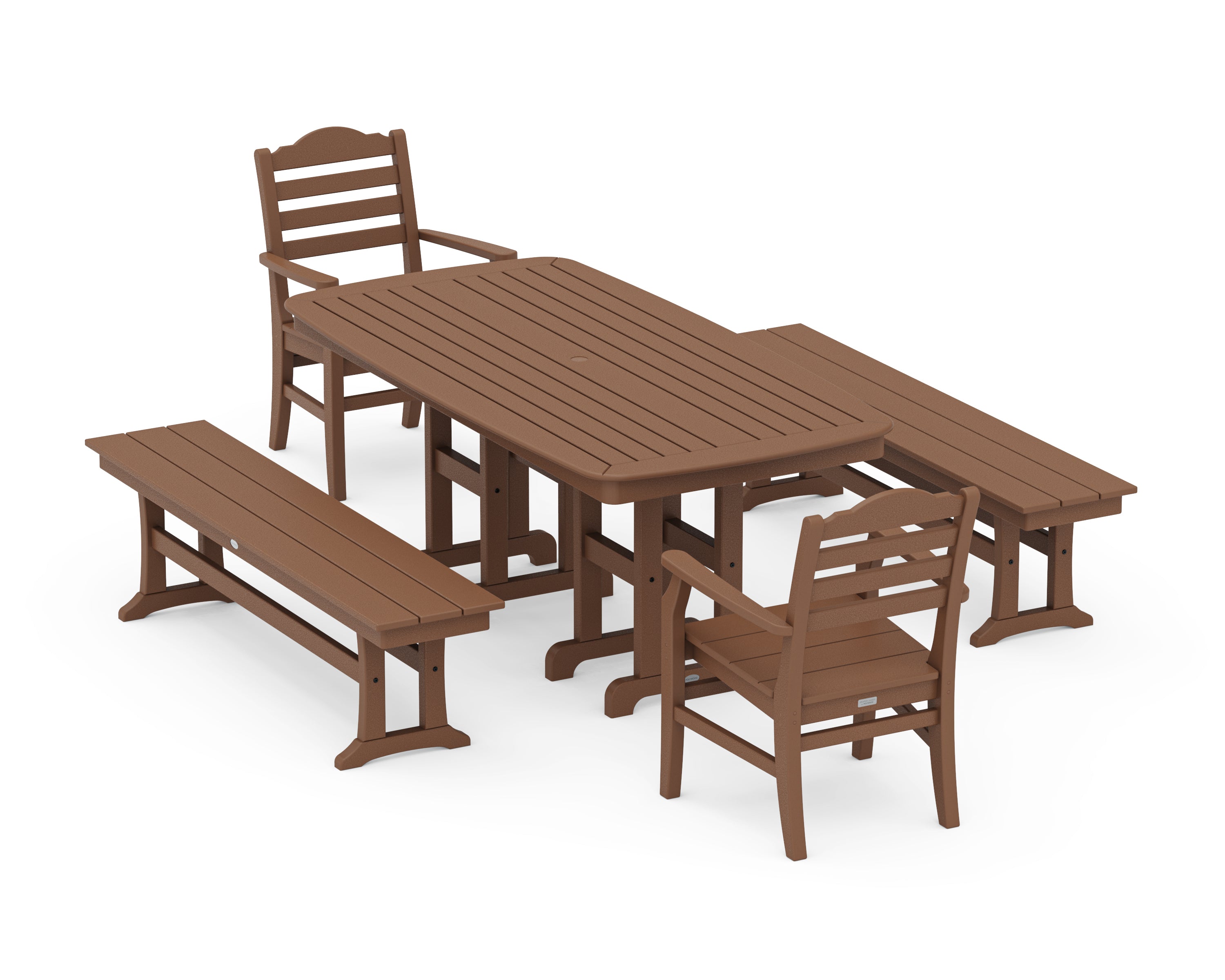 POLYWOOD® Savannah 5-Piece Dining Set with Benches in Teak