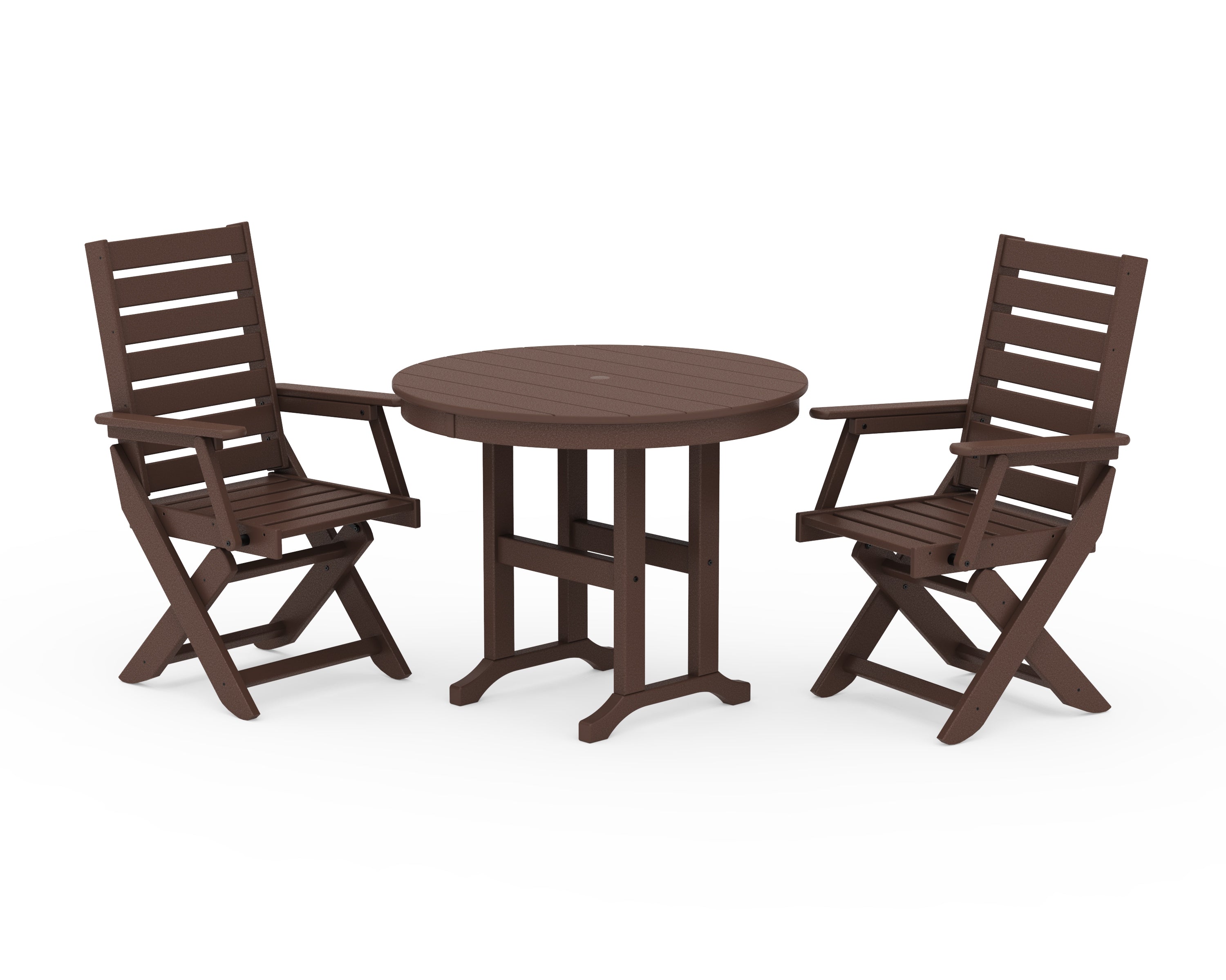 POLYWOOD® Captain Folding Chair 3-Piece Round Dining Set in Mahogany