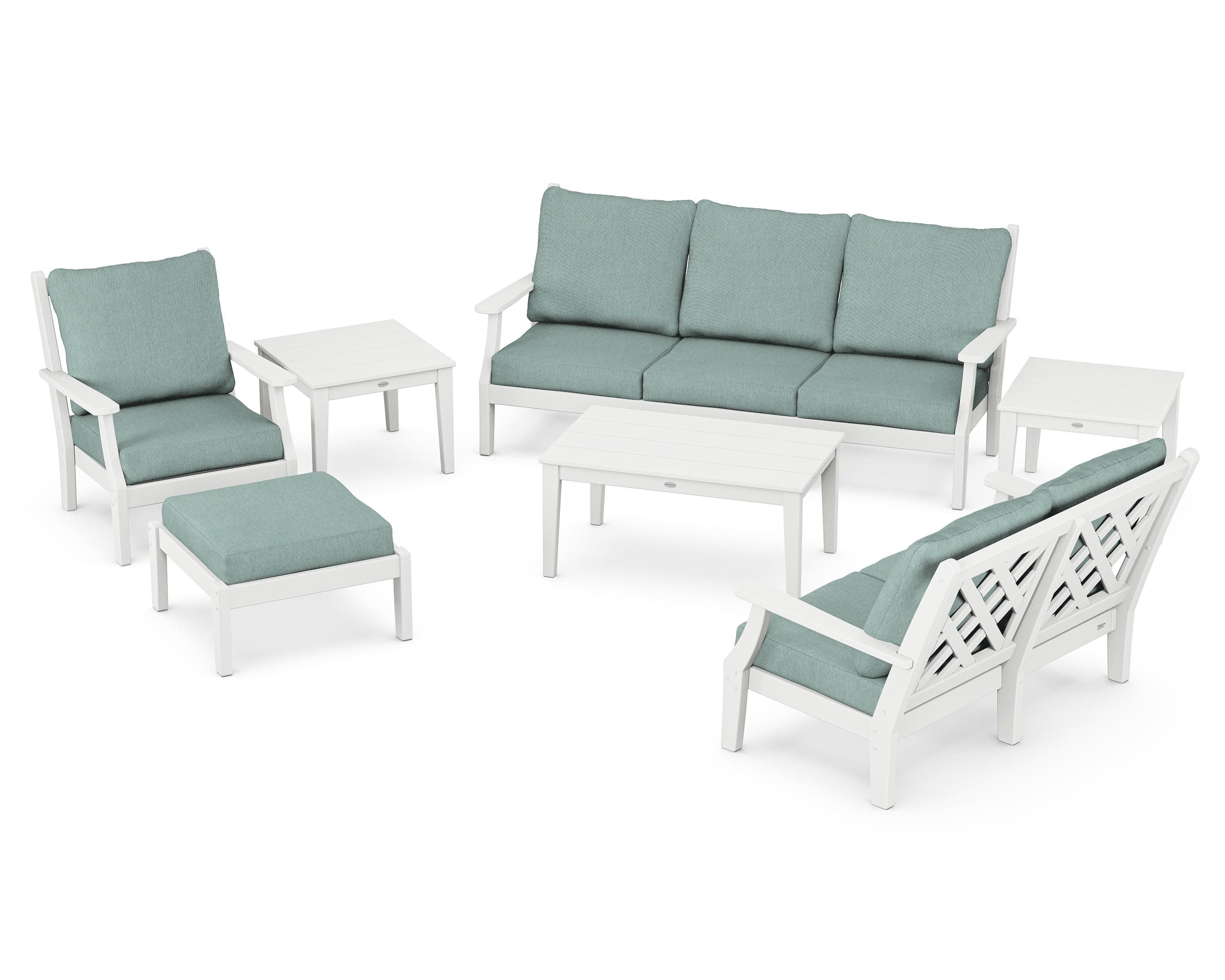 Country Living Wovendale 7-Piece Deep Seating Set in White / Glacier Spa