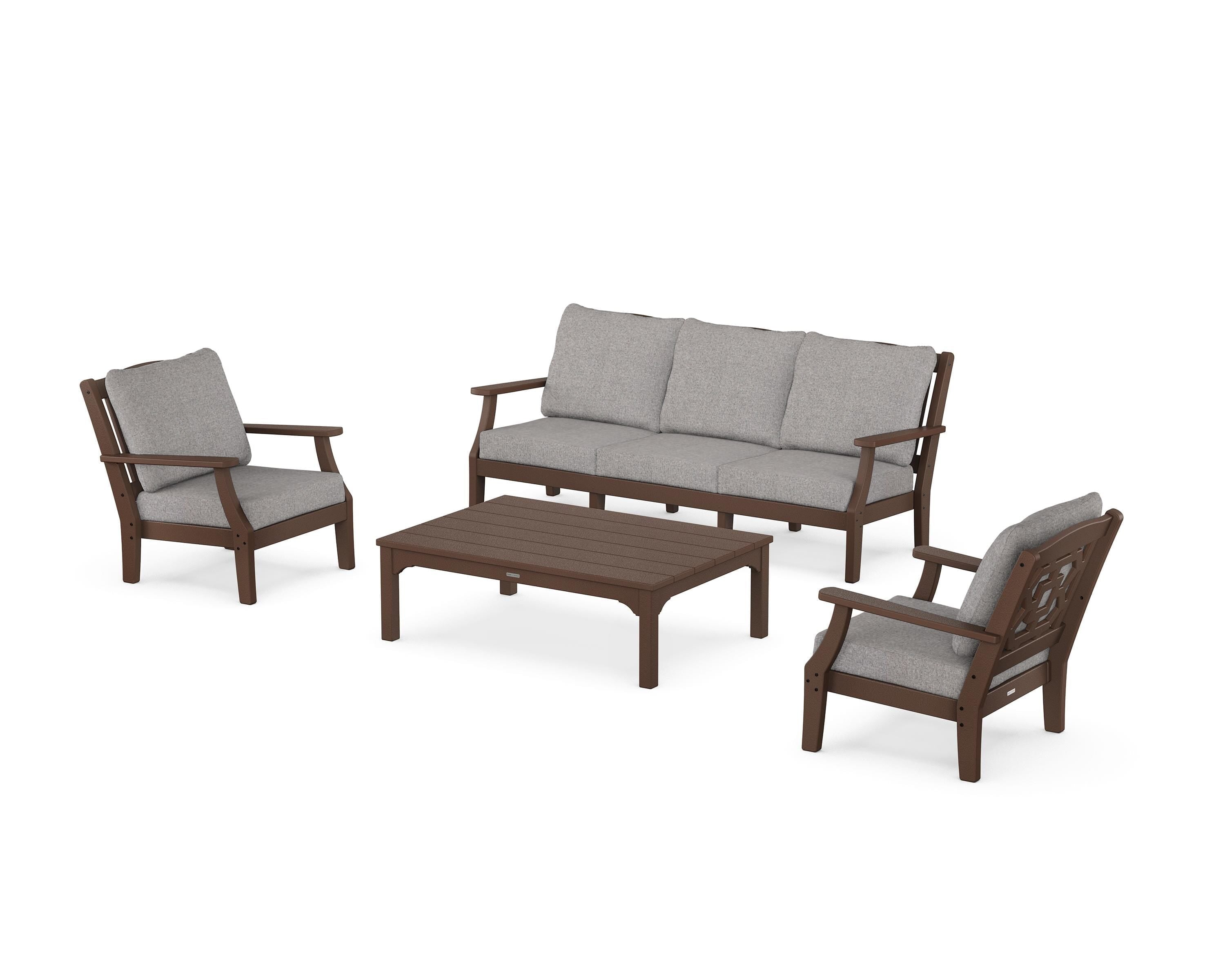Martha Stewart by POLYWOOD® Chinoiserie 4-Piece Deep Seating Set with Sofa in Mahogany / Grey Mist