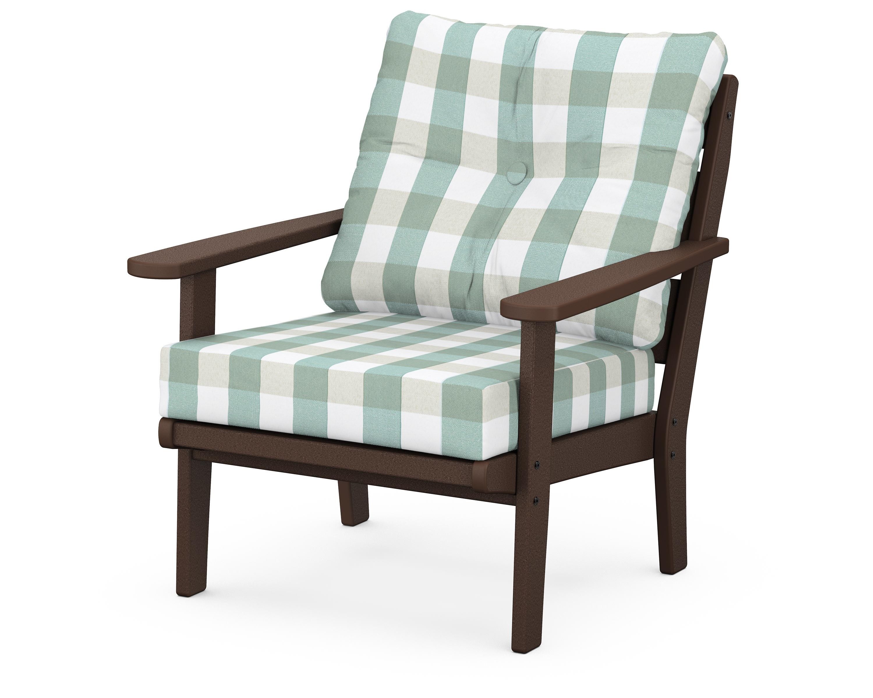 POLYWOOD® Lakeside Deep Seating Chair in Mahogany / Buffalo Plaid Glacier Spa