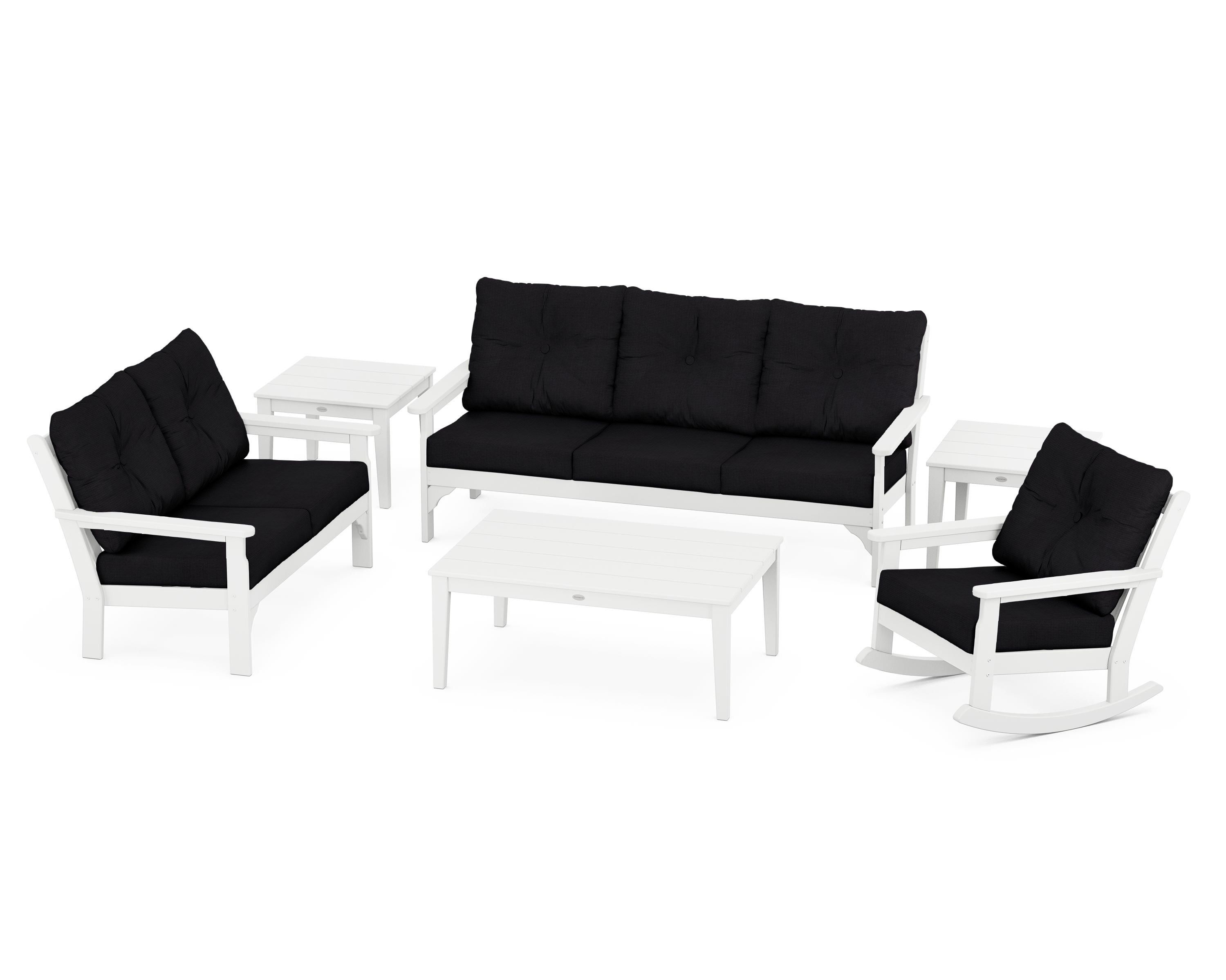 POLYWOOD® Vineyard 6-Piece Deep Seating Set in White / Midnight Linen
