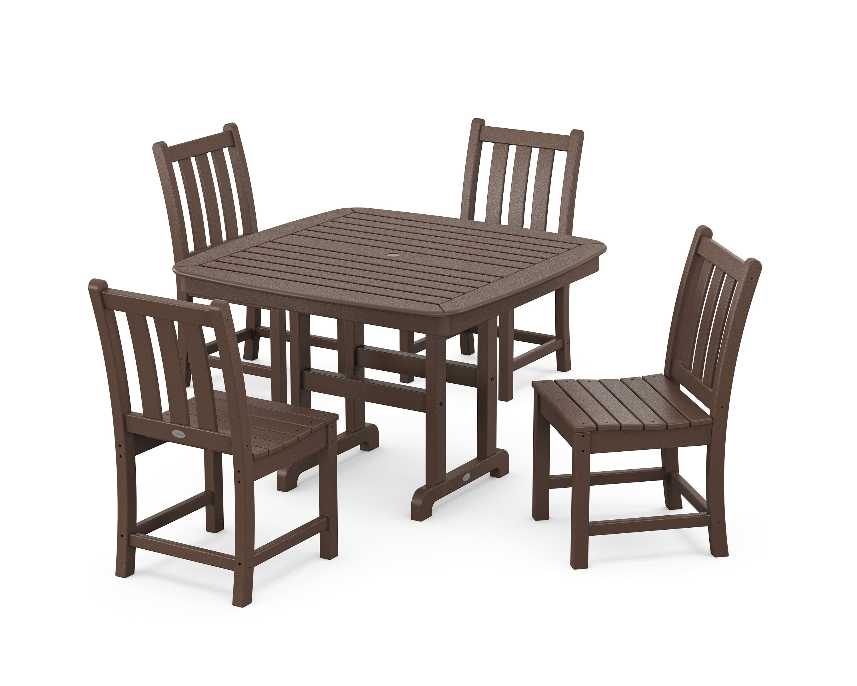 POLYWOOD® Traditional Garden Side Chair 5-Piece Dining Set with Trestle Legs in Mahogany
