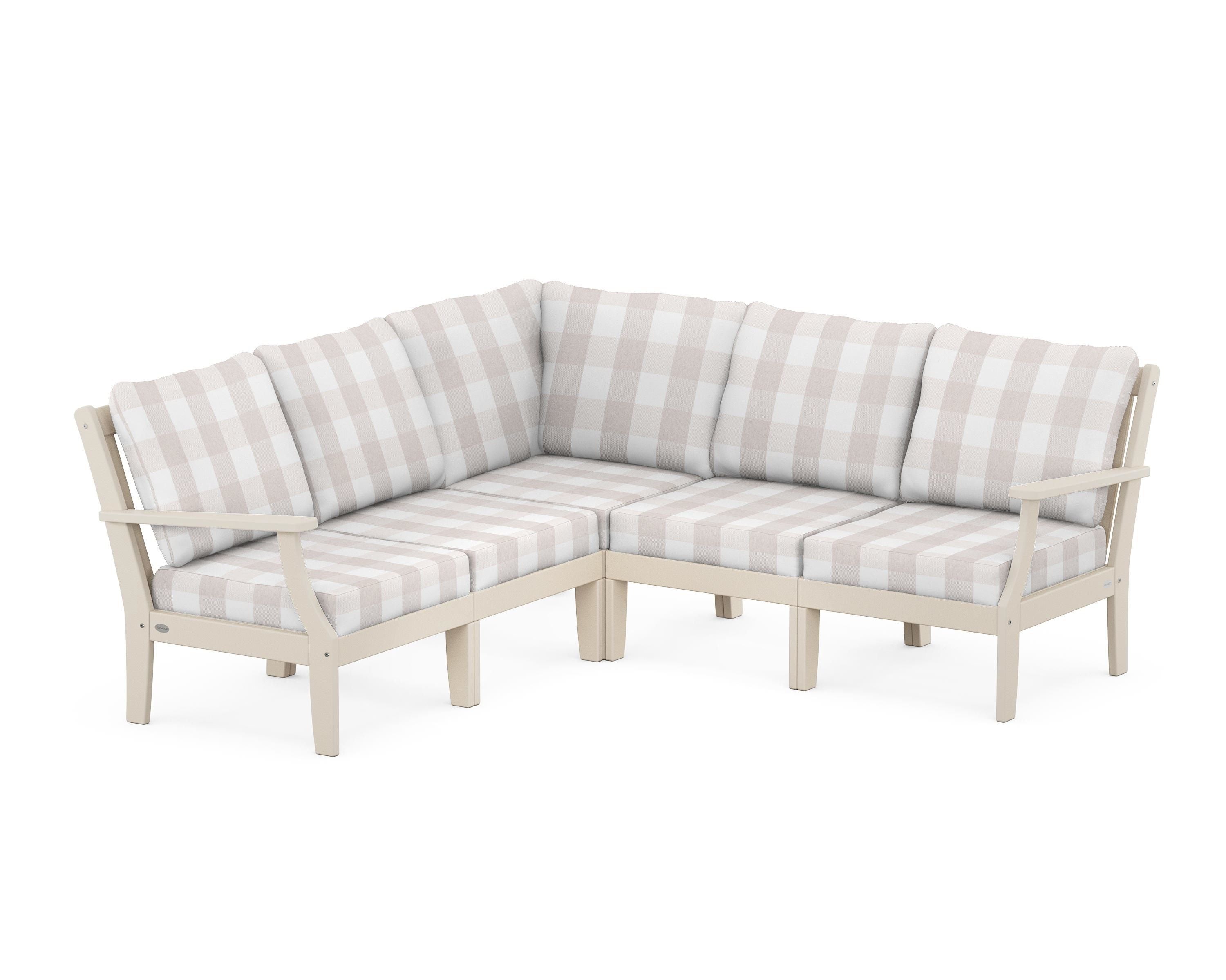 POLYWOOD® Braxton Modular 5-Piece Deep Seating Set in Sand / Buffalo Plaid Dune Burlap