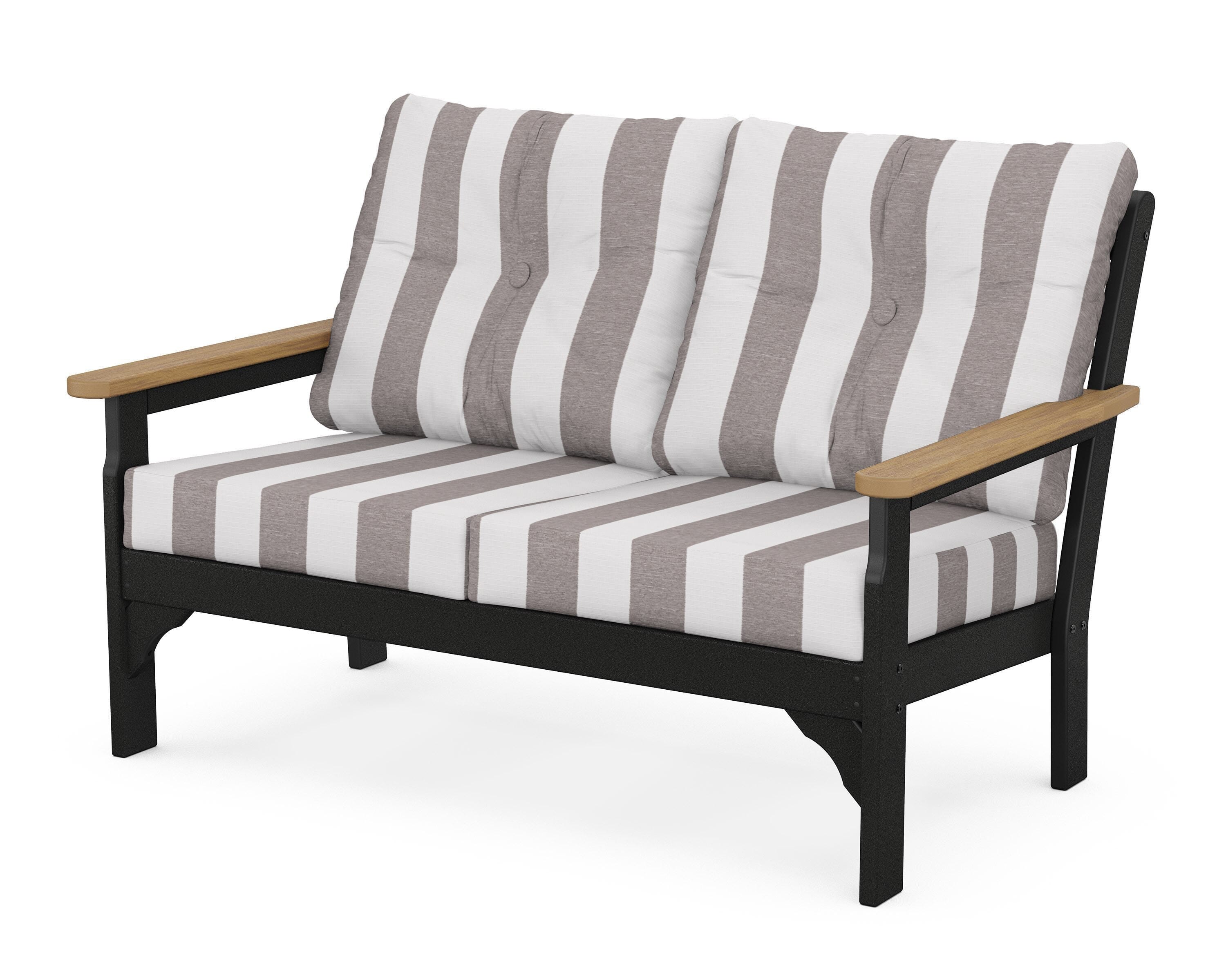 POLYWOOD® Vineyard Deep Seating Loveseat in Black / Natural / Cabana Stripe Grey Mist