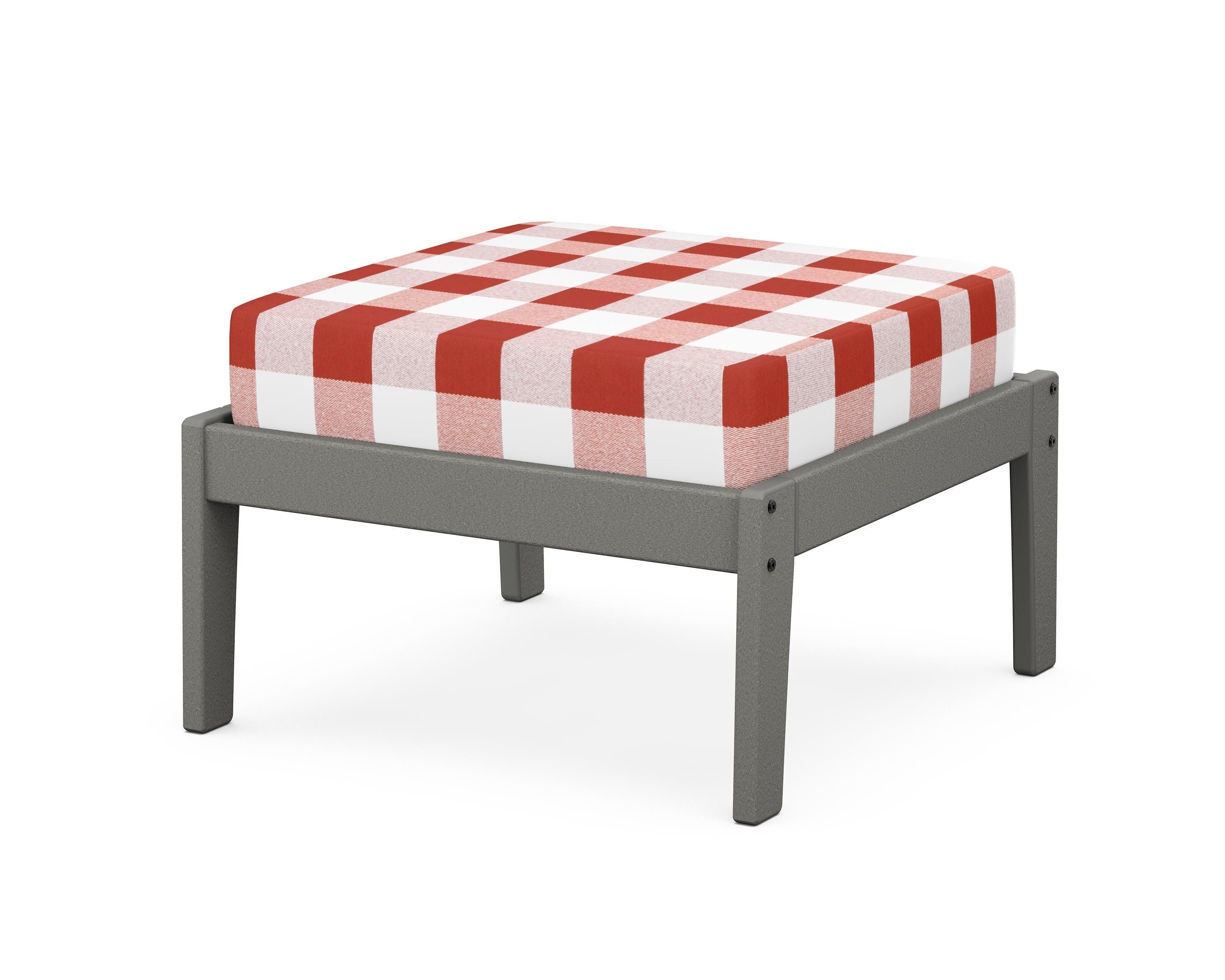 Unbranded Deep Seating Ottoman in Slate Grey / Buffalo Plaid Crimson