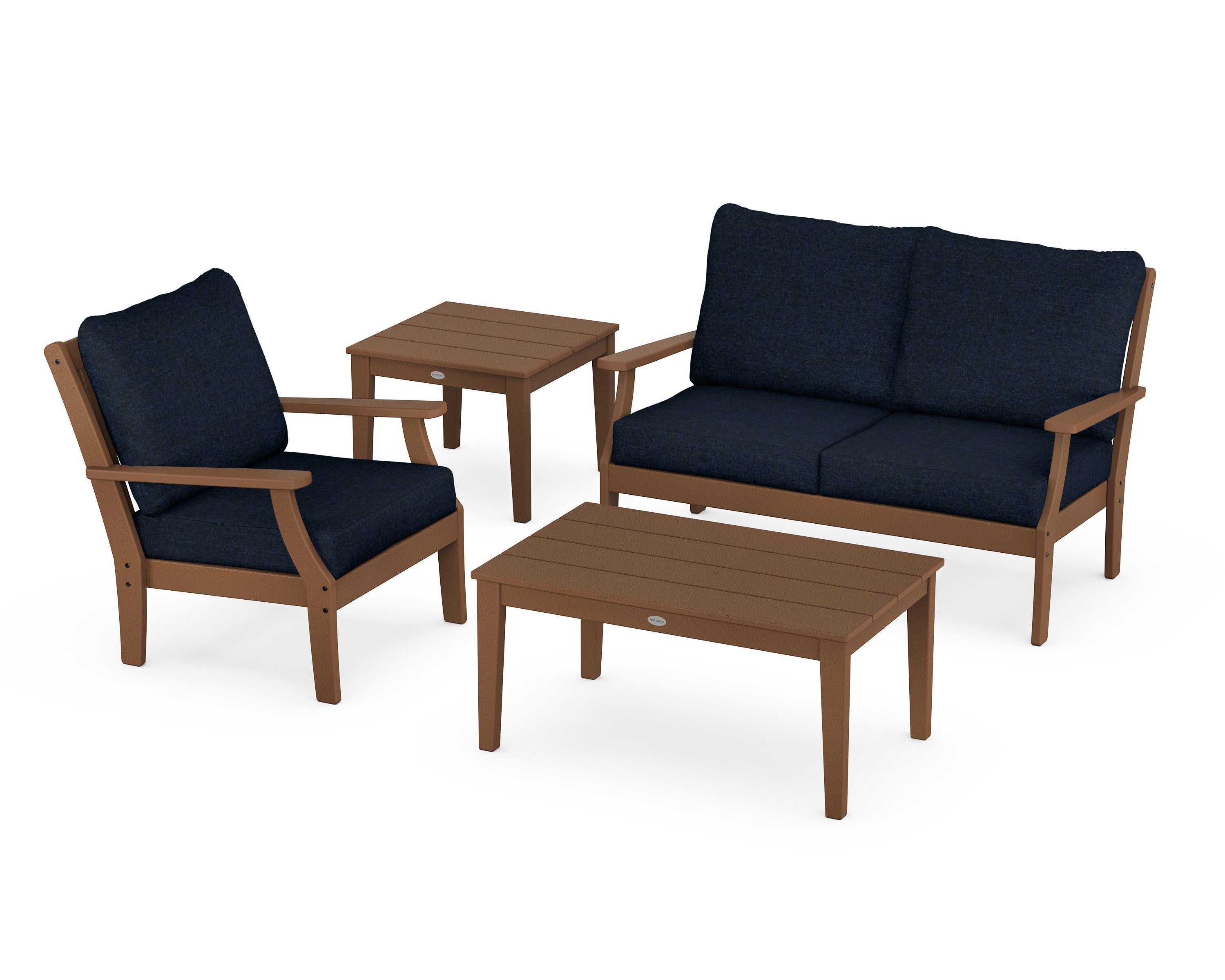 POLYWOOD® Braxton 4-Piece Deep Seating Set in Teak / Marine Indigo