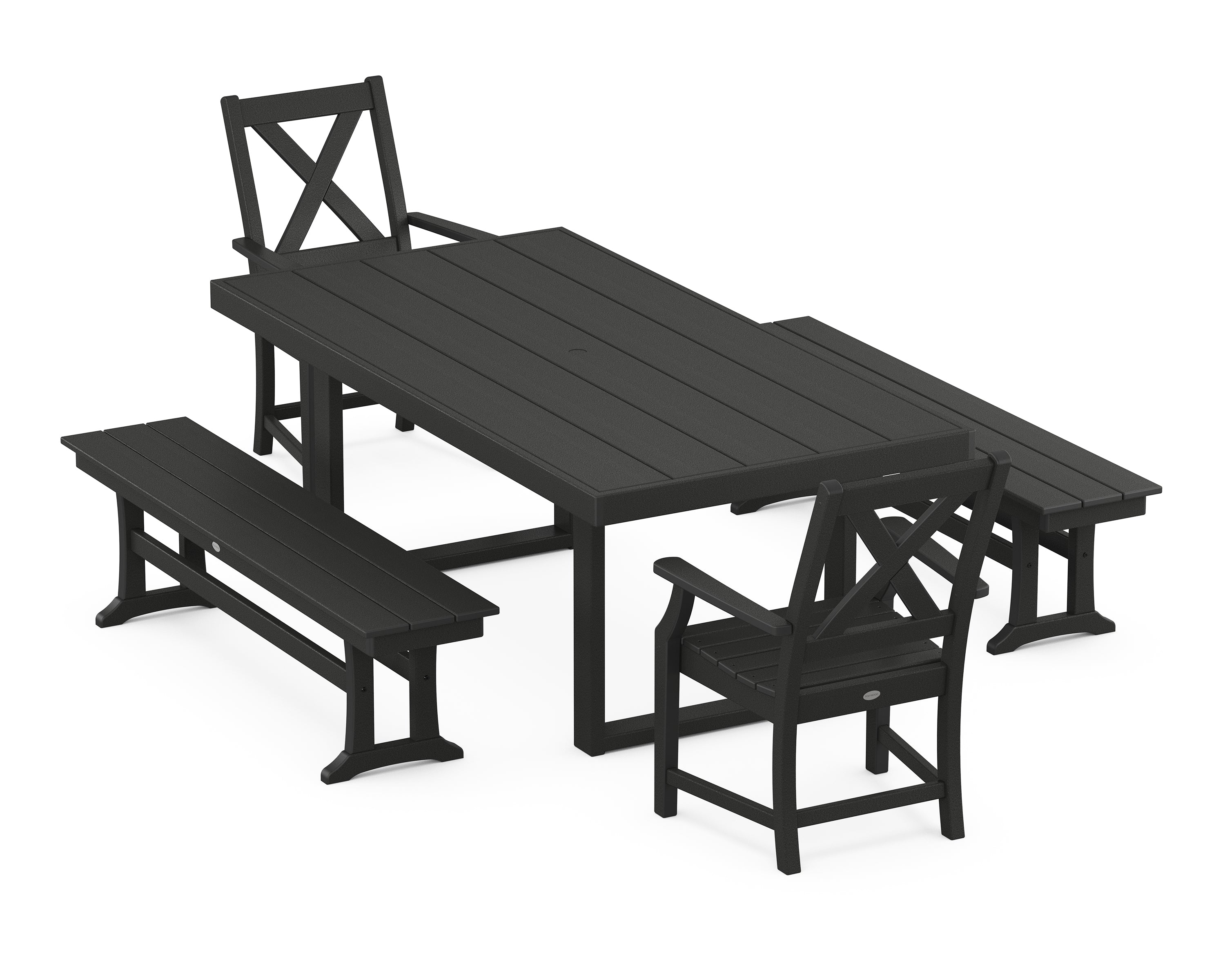 POLYWOOD® Braxton 5-Piece Dining Set with Benches in Black